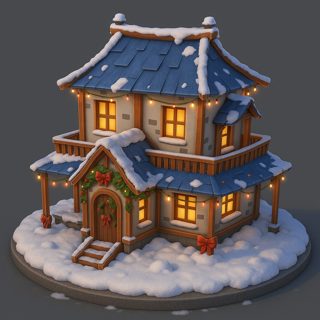 Casa Azul de Navidad 3D print model_1