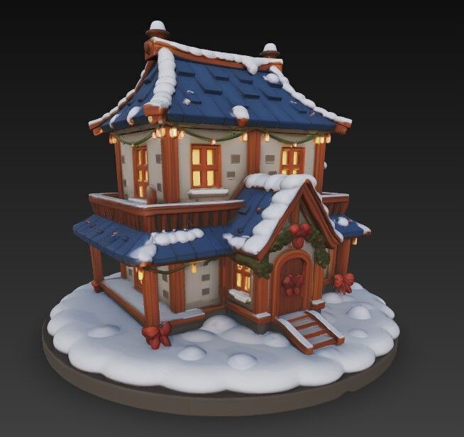 Casa Azul de Navidad 3D print model_3