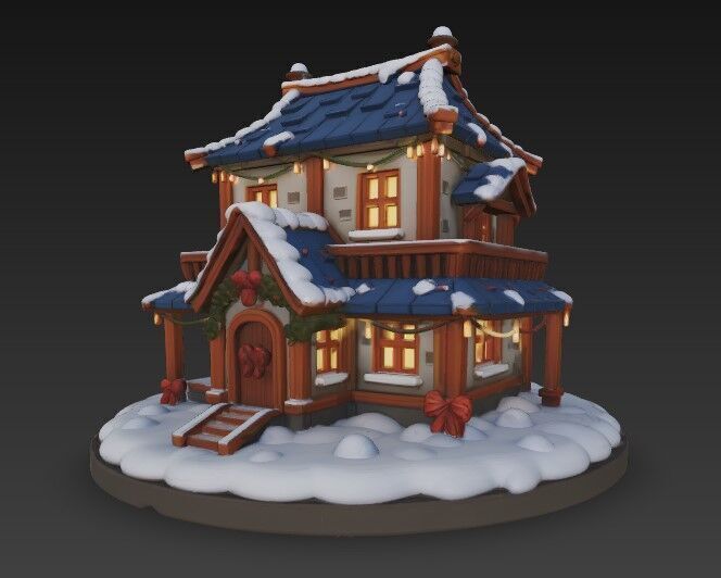 Casa Azul de Navidad 3D print model_2