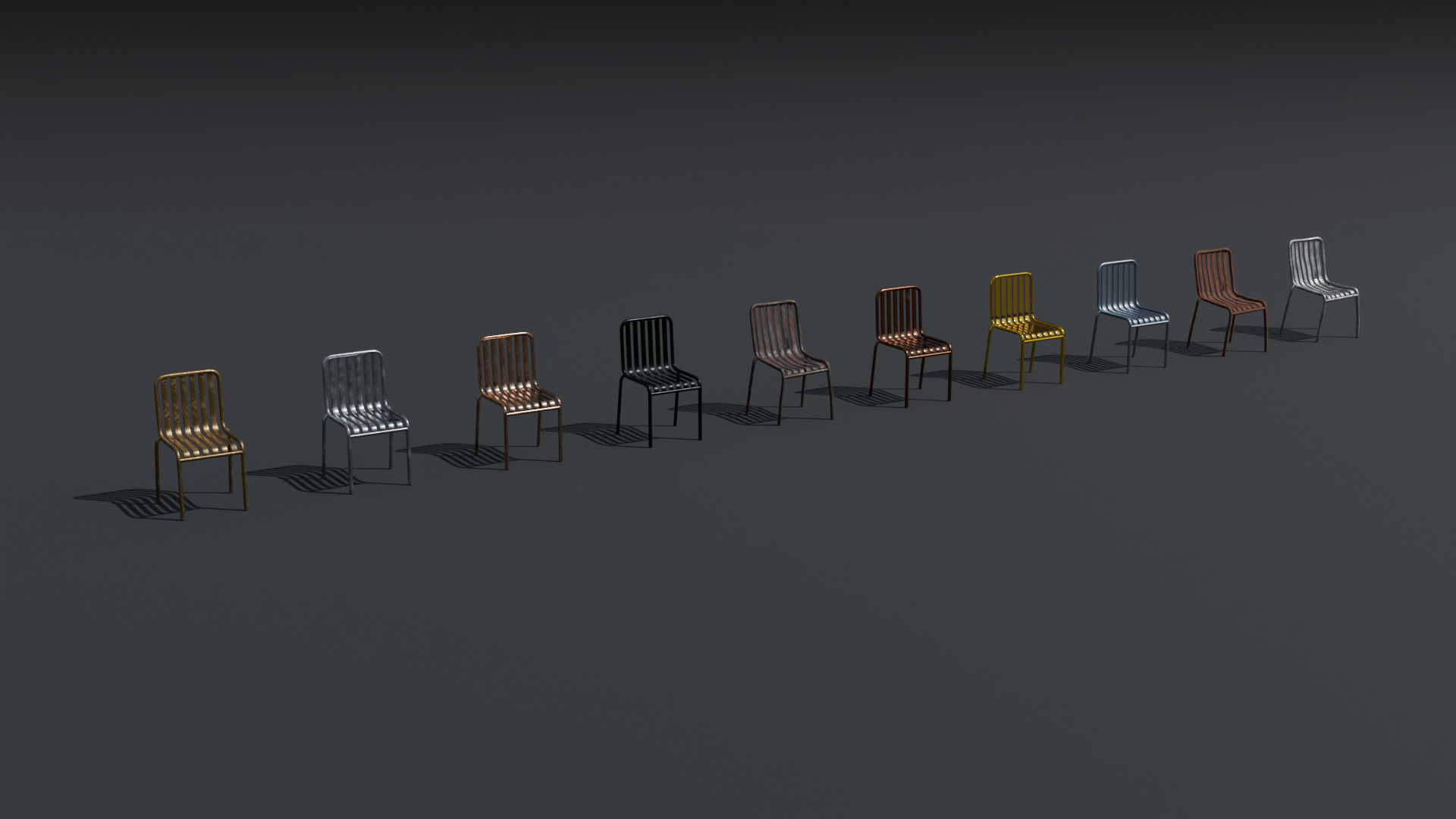 3D Steel Chair Pack - 10 Variants Game-Ready PBR Asset Low-poly 3D model_2