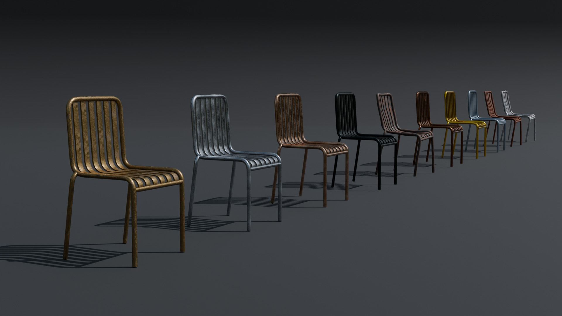 3D Steel Chair Pack - 10 Variants Game-Ready PBR Asset Low-poly 3D model_1