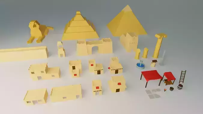 Stylized low poly desert town
