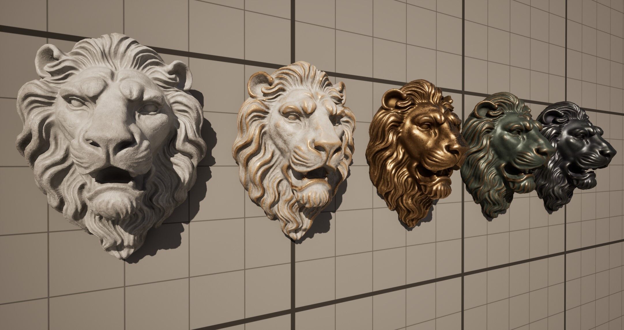 Lion Head Sculpture by lllax Low-poly 3D model_10