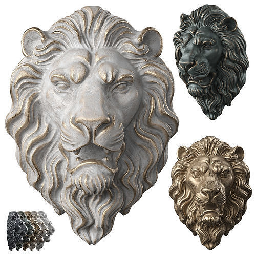 Lion Head Sculpture by lllax Low-poly 3D model