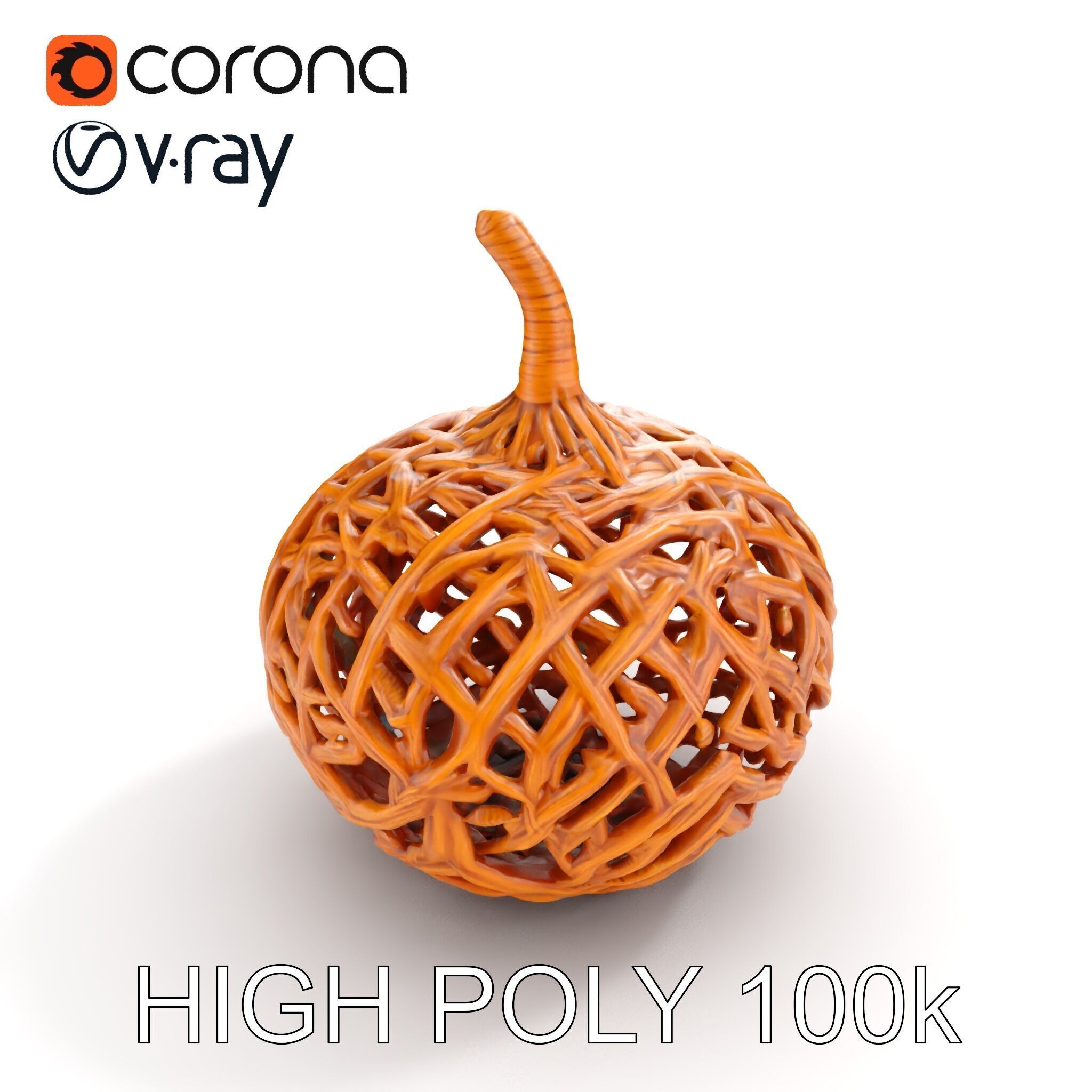 Wicker Pumpkin Decorative Model Pack Low-poly 3D model_6