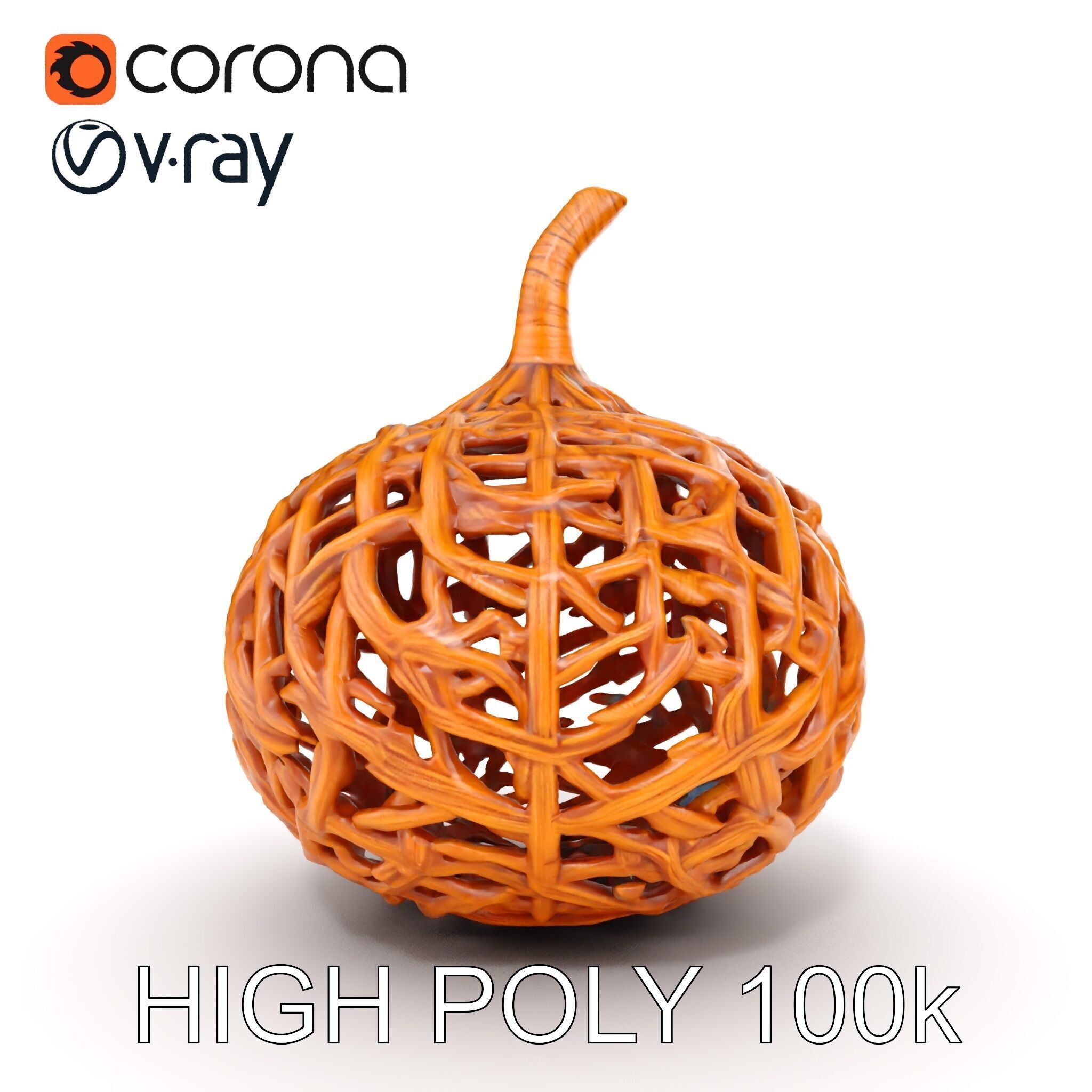 Wicker Pumpkin Decorative Model Pack Low-poly 3D model_10