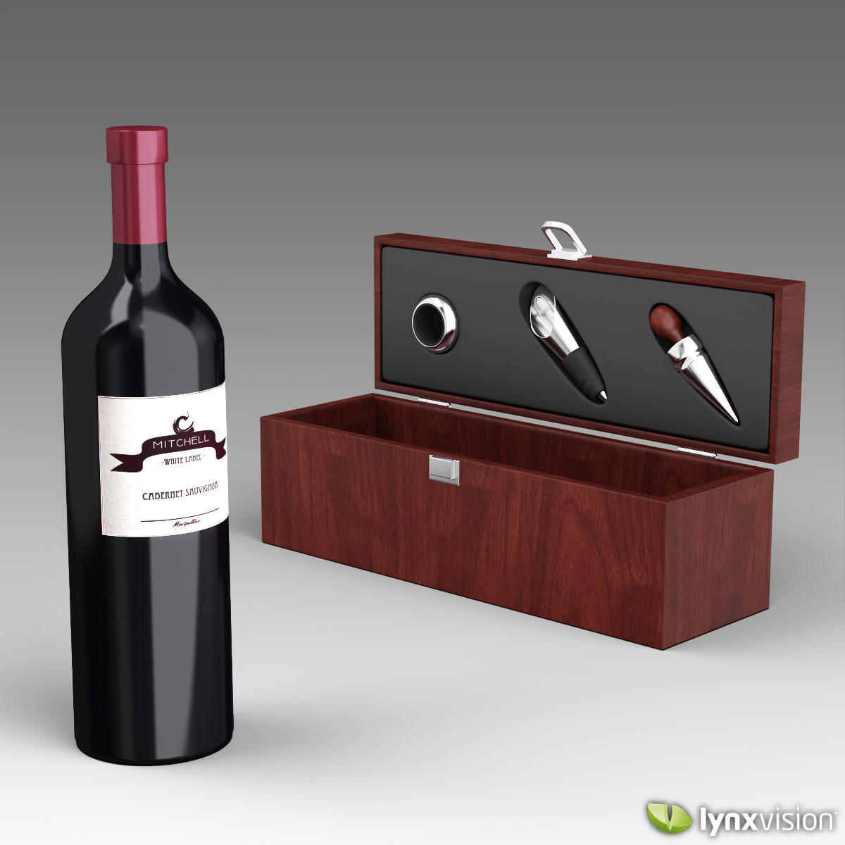 Wine Box Set with Red Wine Bottle 3D model_1