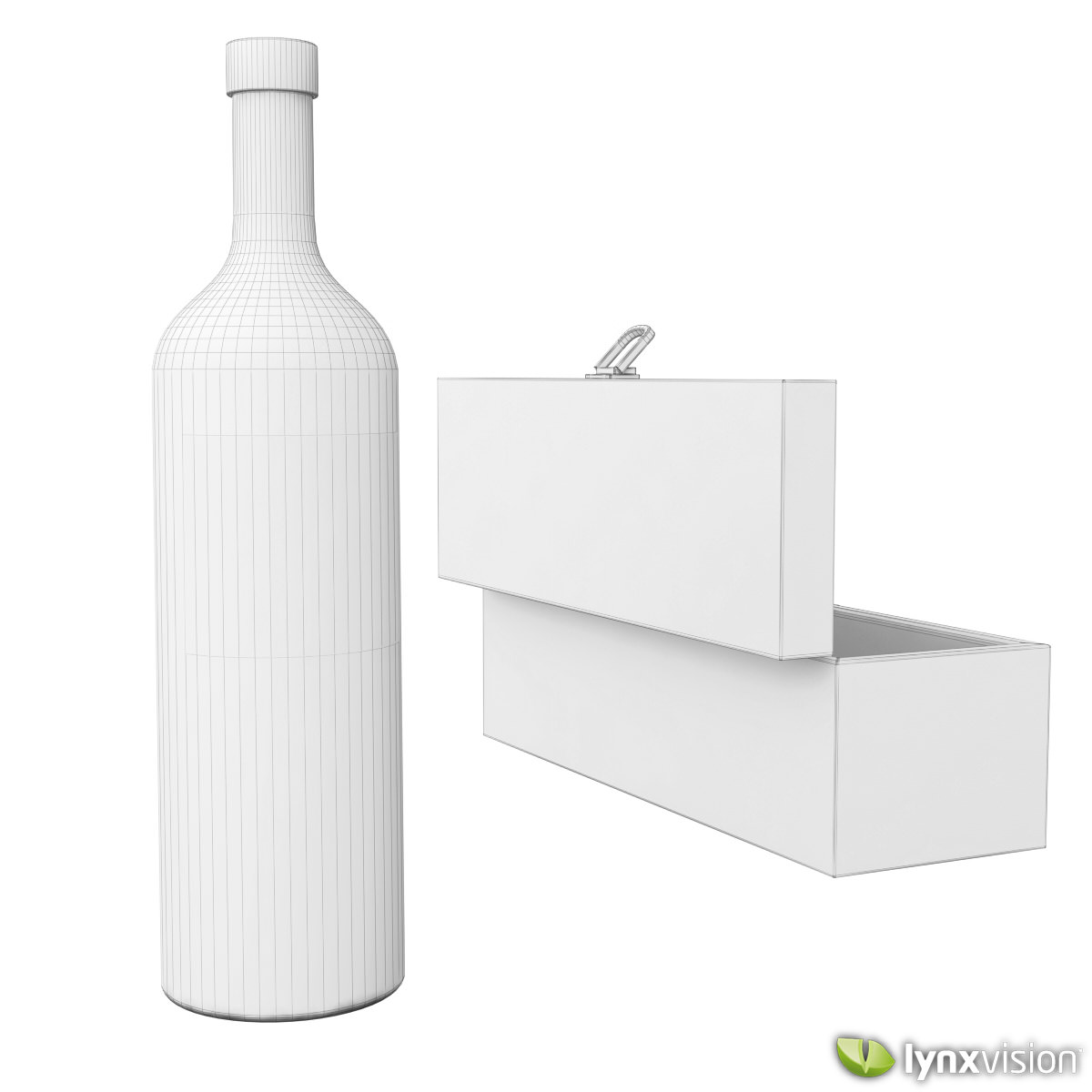 Wine Box Set with Red Wine Bottle 3D model_4