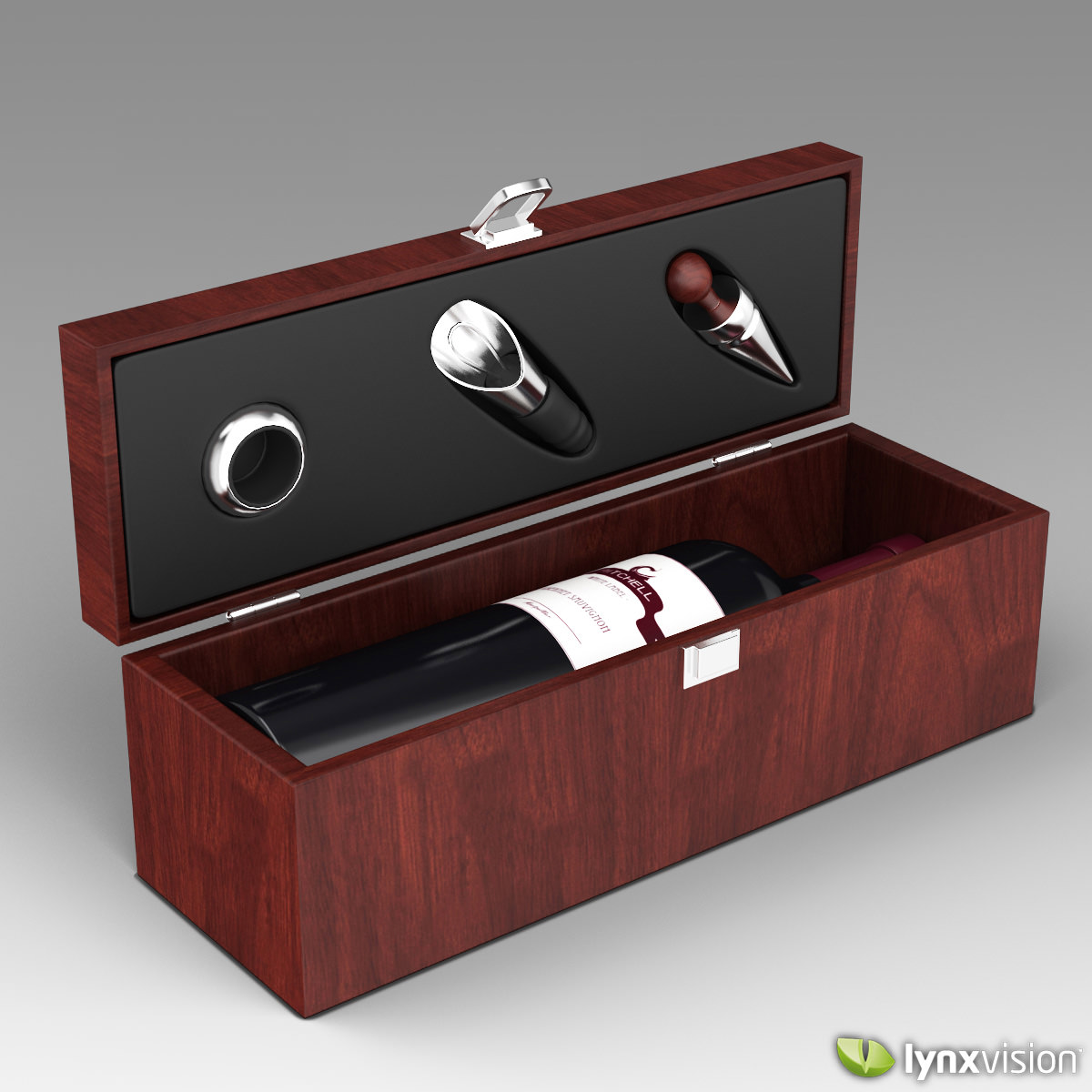 Wine Box Set with Red Wine Bottle 3D model_2