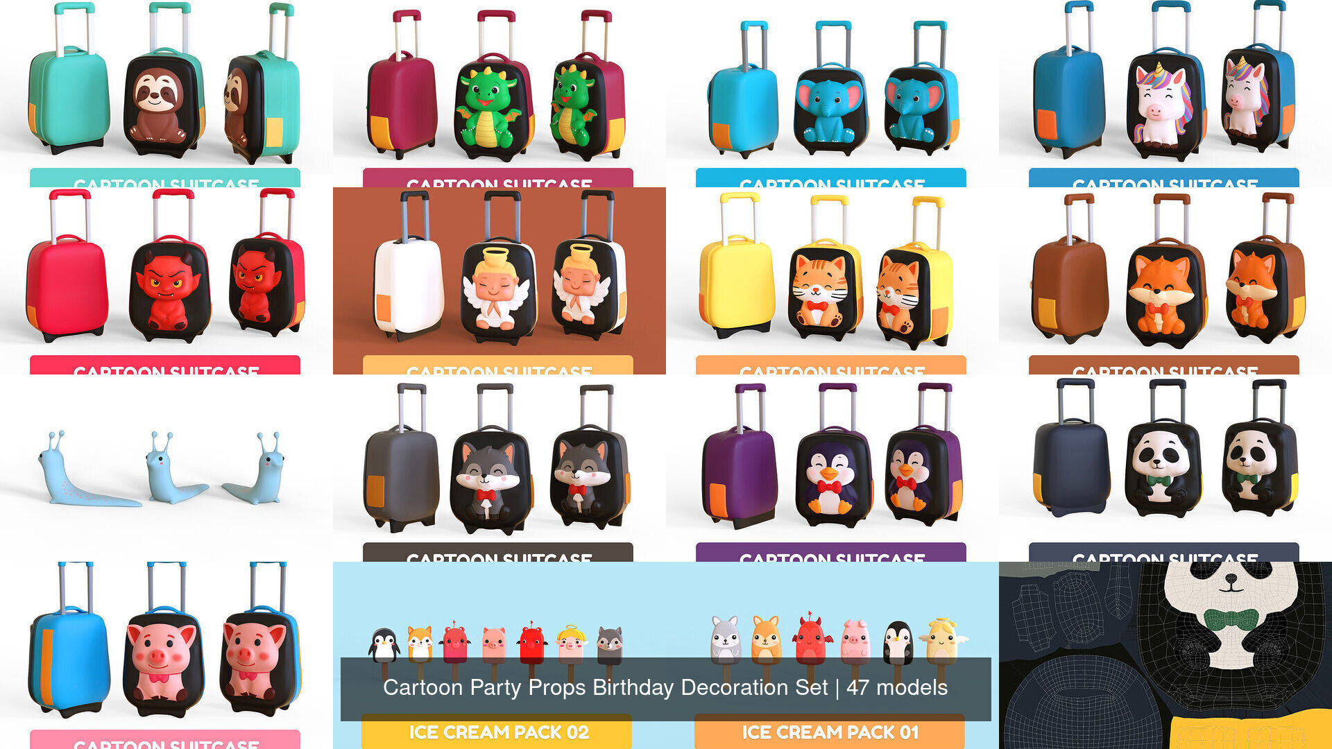 Cartoon Party Props Birthday Decoration Set 3D Model Collection_4