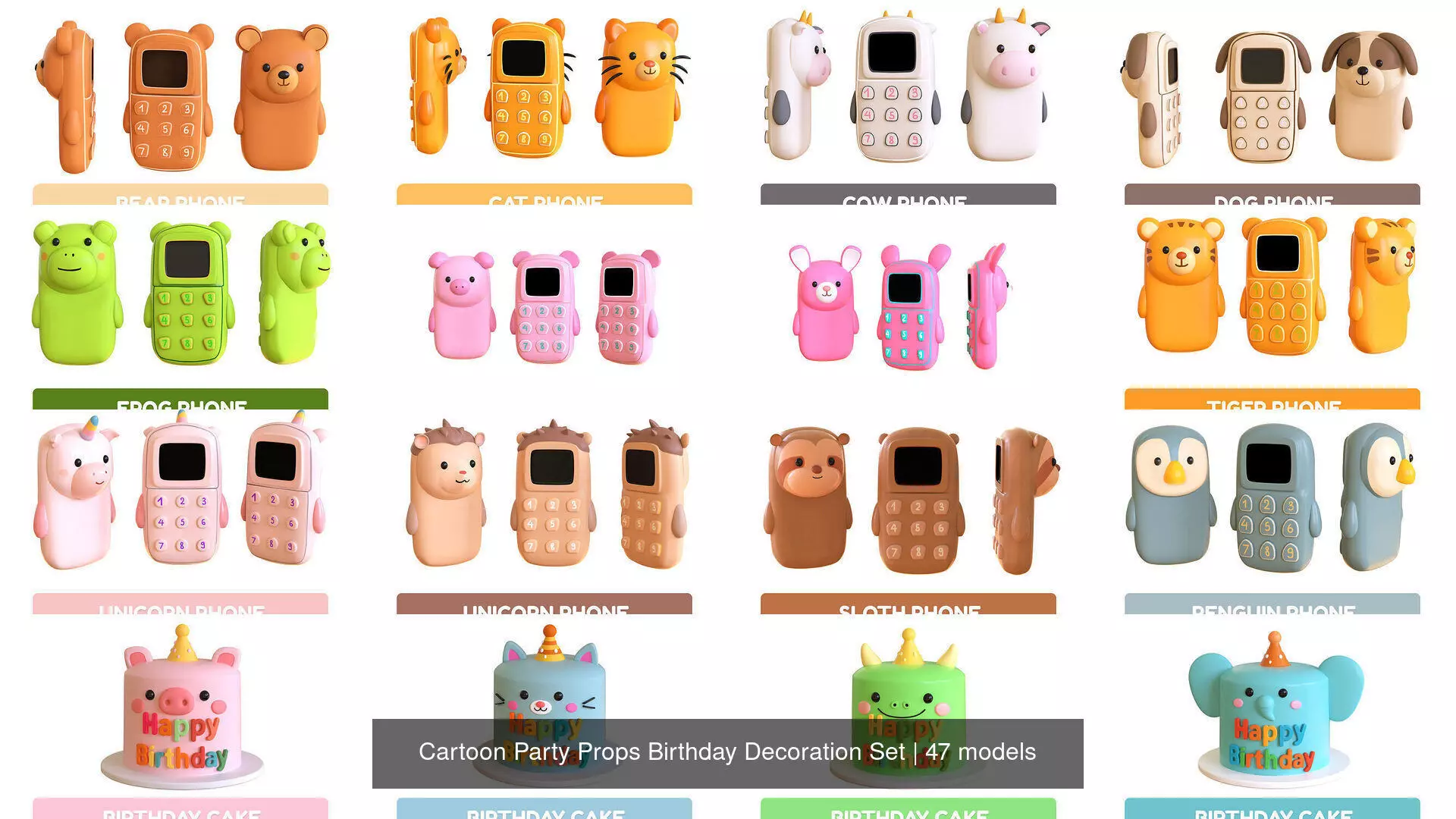 Cartoon Party Props Birthday Decoration Set 3D Model Collection_0