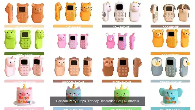 Cartoon Party Props Birthday Decoration Set 3D Model Collection Cartoon Party Props Birthday Decoration Set 3D Model Collection