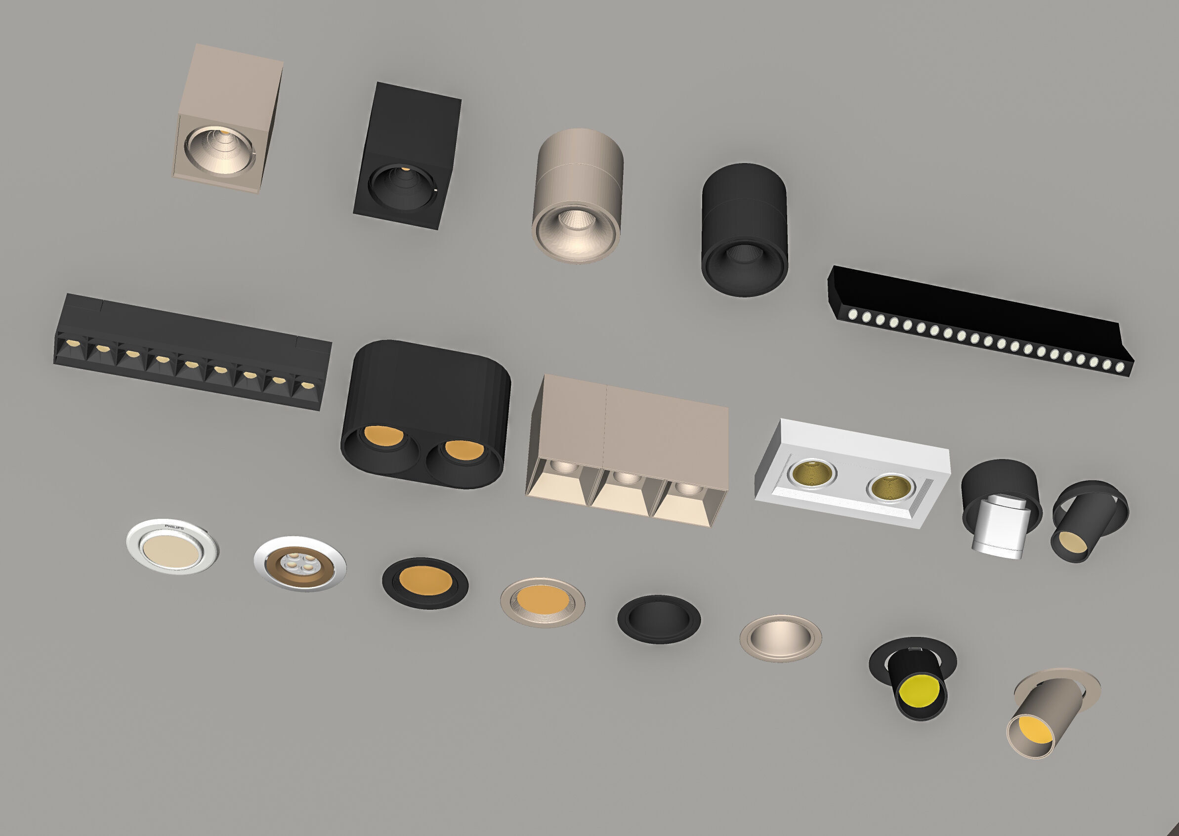 Modern downlight and spotlight combination exposed 3D model_1