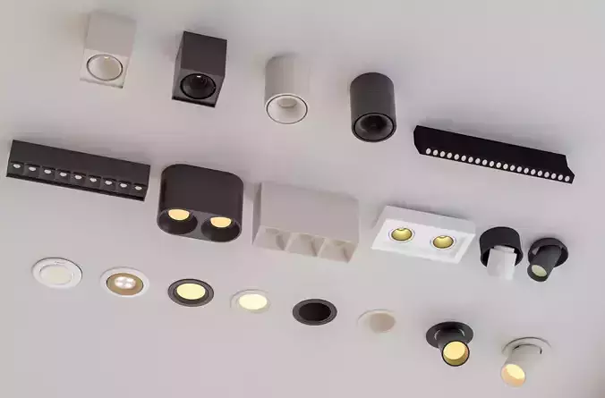 Modern downlight and spotlight combination exposed