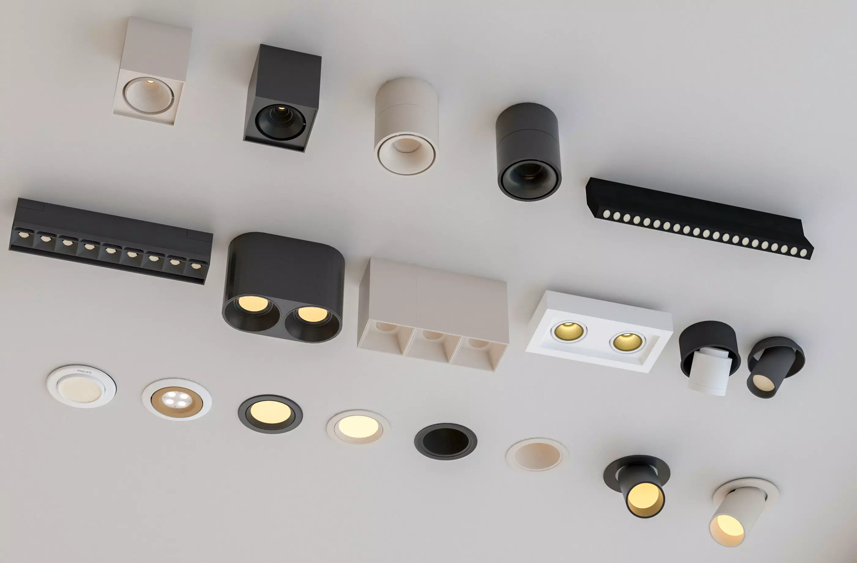 Modern downlight and spotlight combination exposed 3D model_0