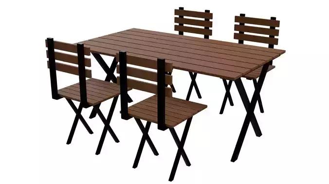 Low Poly 3D Table and Chair Set - Game-Ready