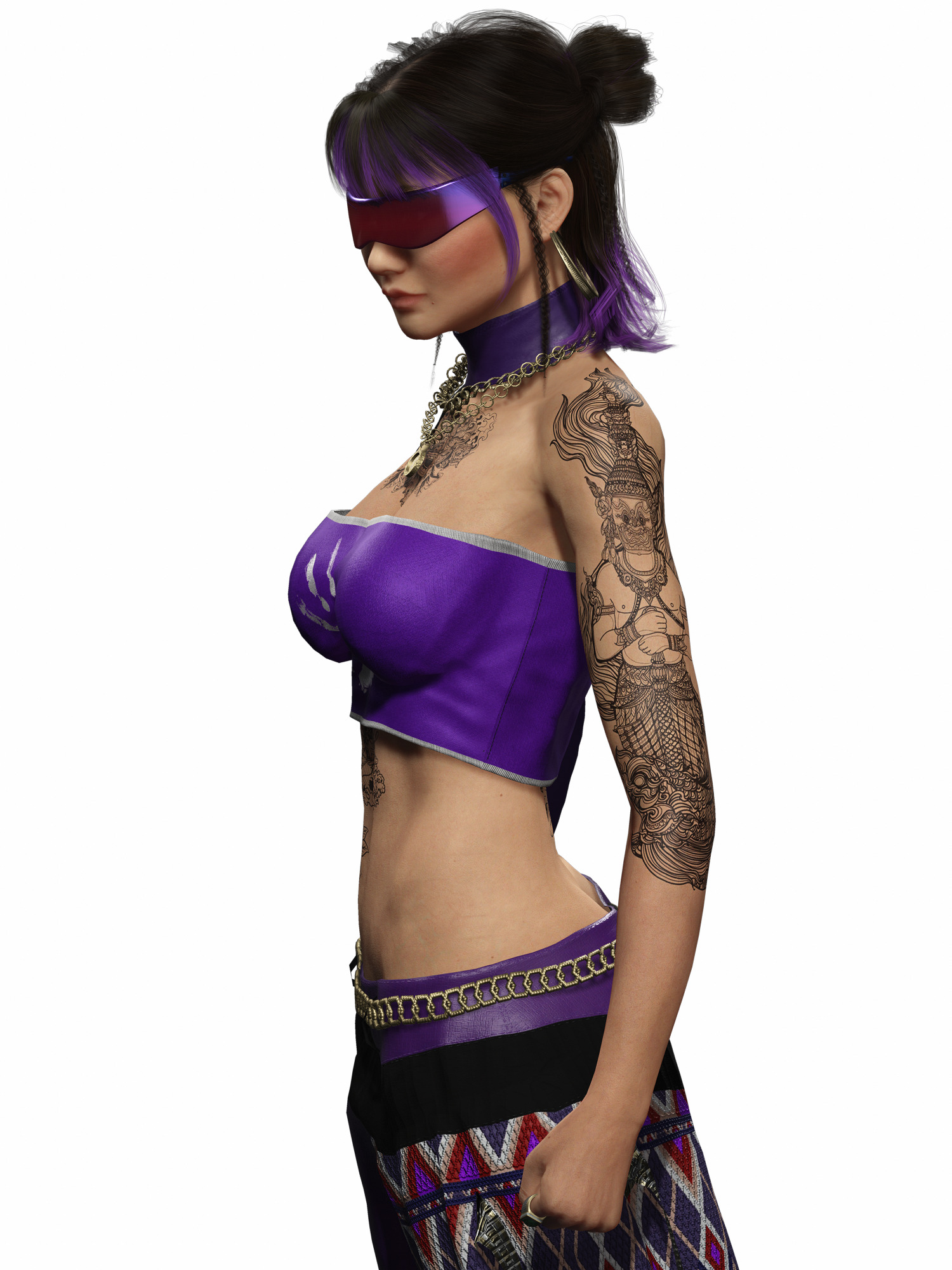 Asian Realistic Tattooed Female Character Game Ready Low-poly 3D model_20