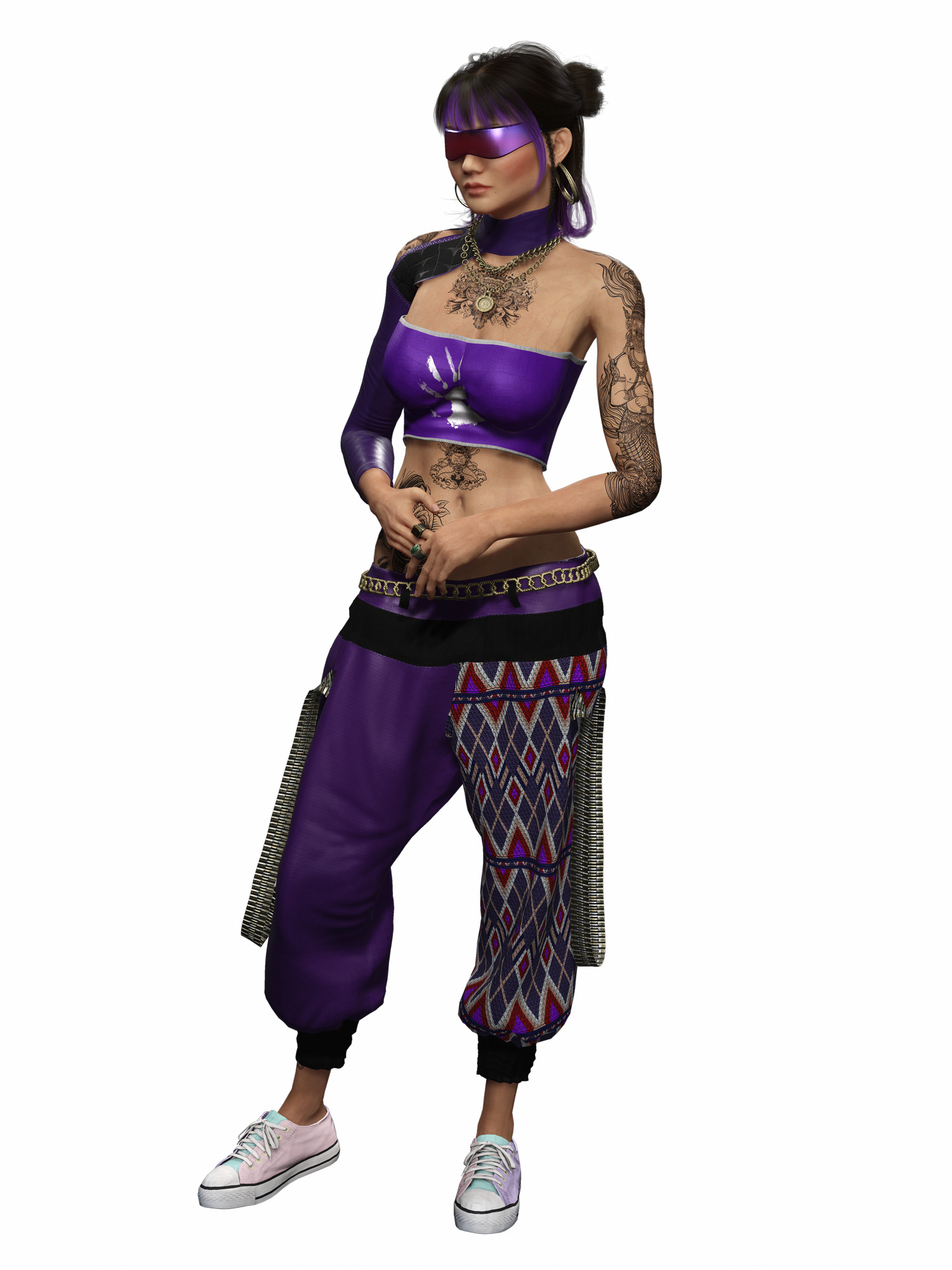 Asian Realistic Tattooed Female Character Game Ready Low-poly 3D model_15