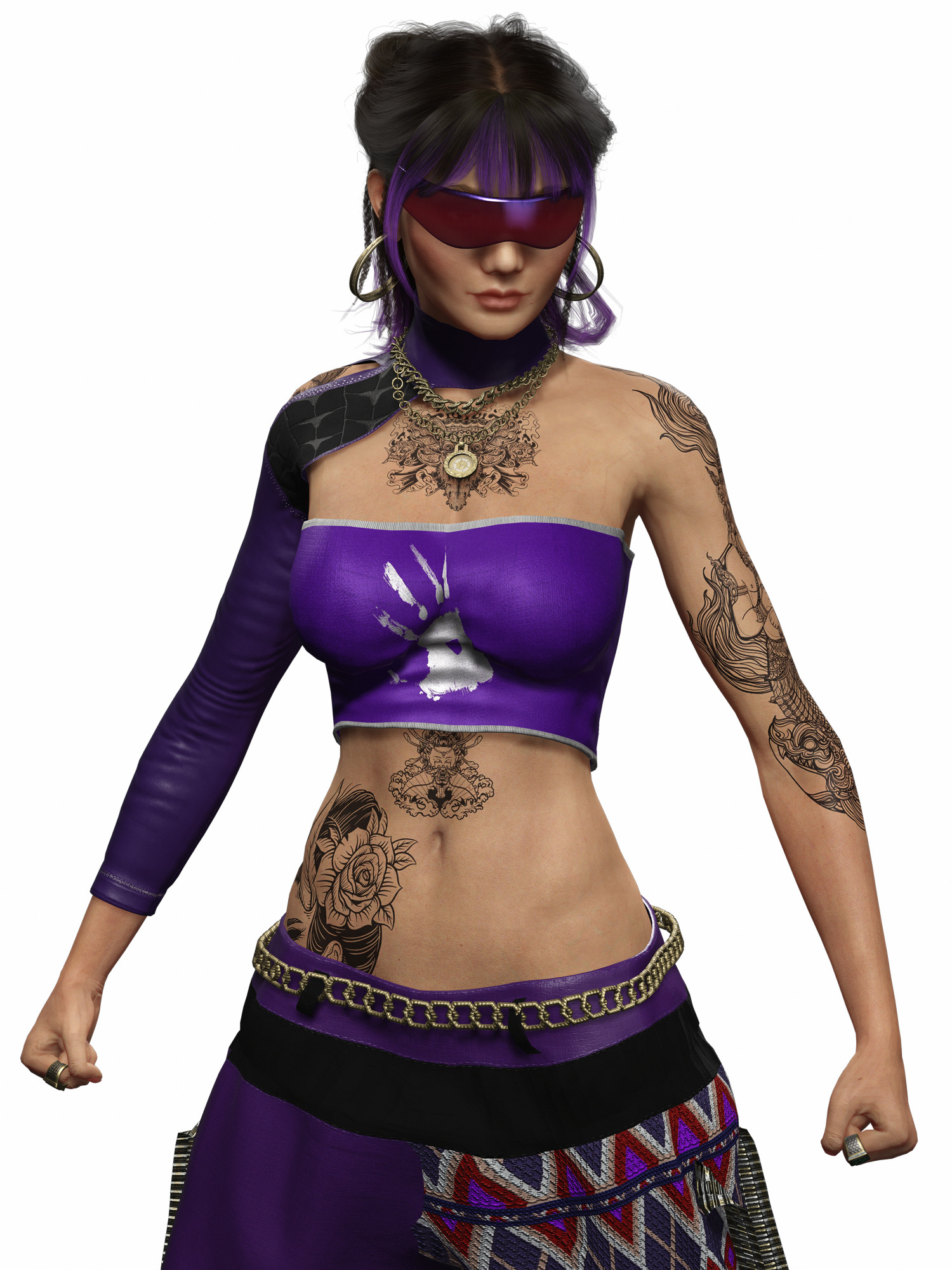 Asian Realistic Tattooed Female Character Game Ready Low-poly 3D model_24