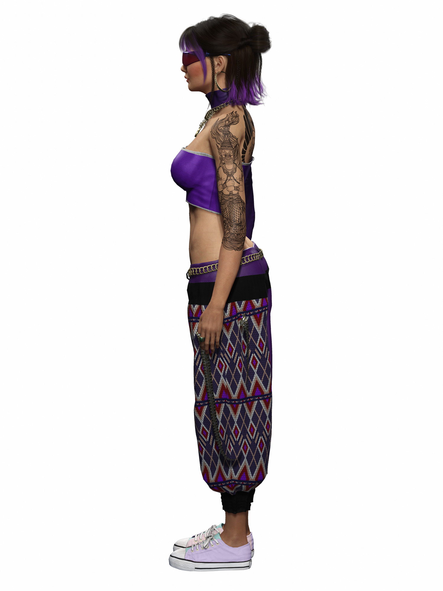 Asian Realistic Tattooed Female Character Game Ready Low-poly 3D model_21