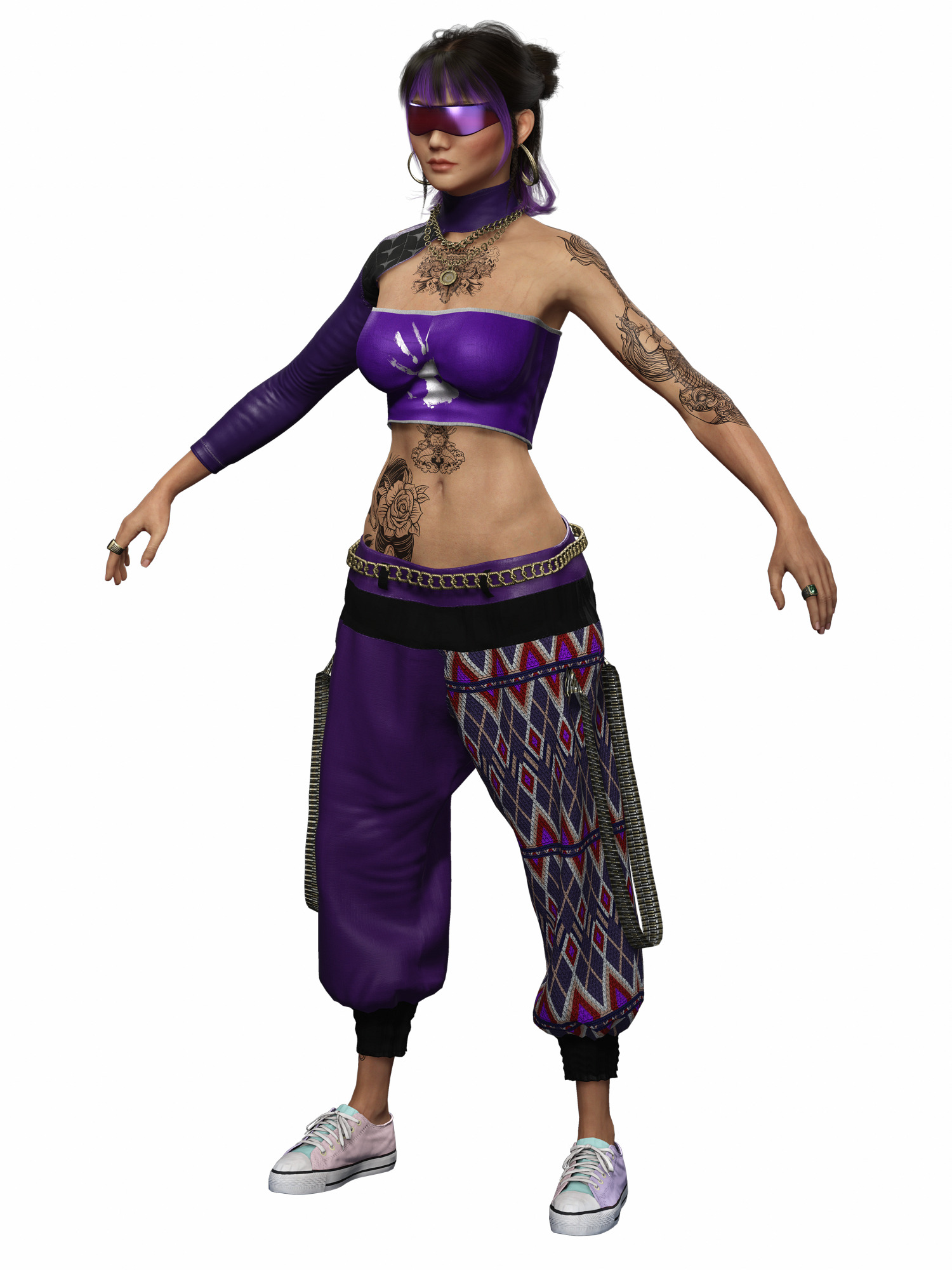 Asian Realistic Tattooed Female Character Game Ready Low-poly 3D model_12