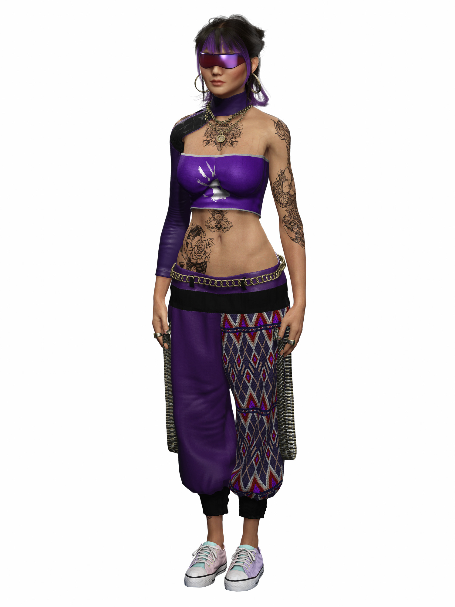 Asian Realistic Tattooed Female Character Game Ready Low-poly 3D model_19