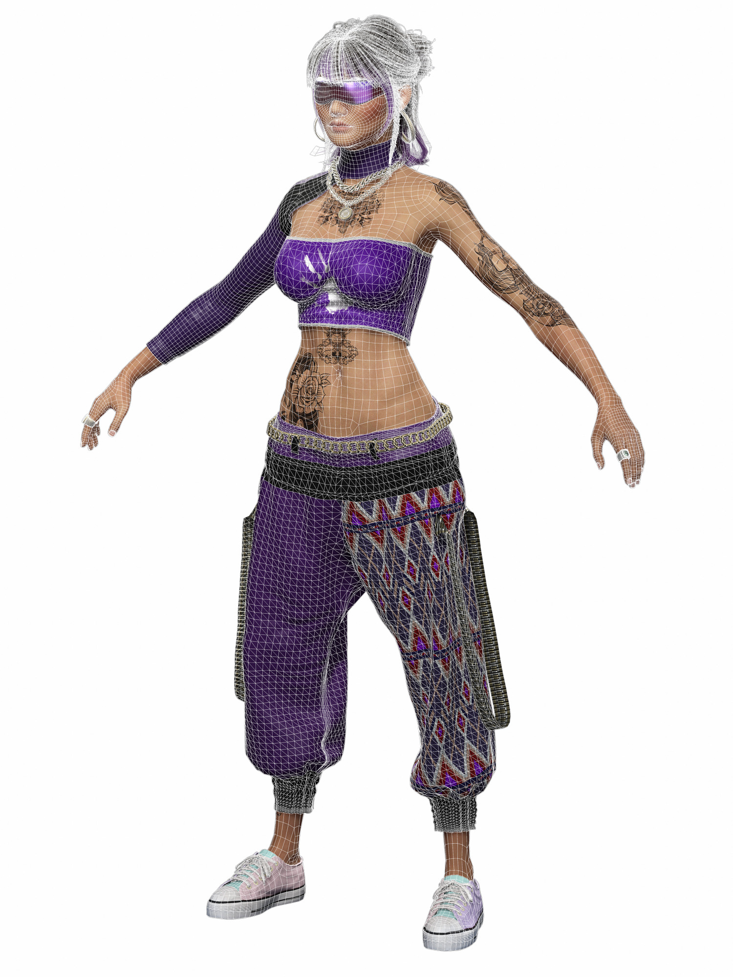 Asian Realistic Tattooed Female Character Game Ready Low-poly 3D model_18