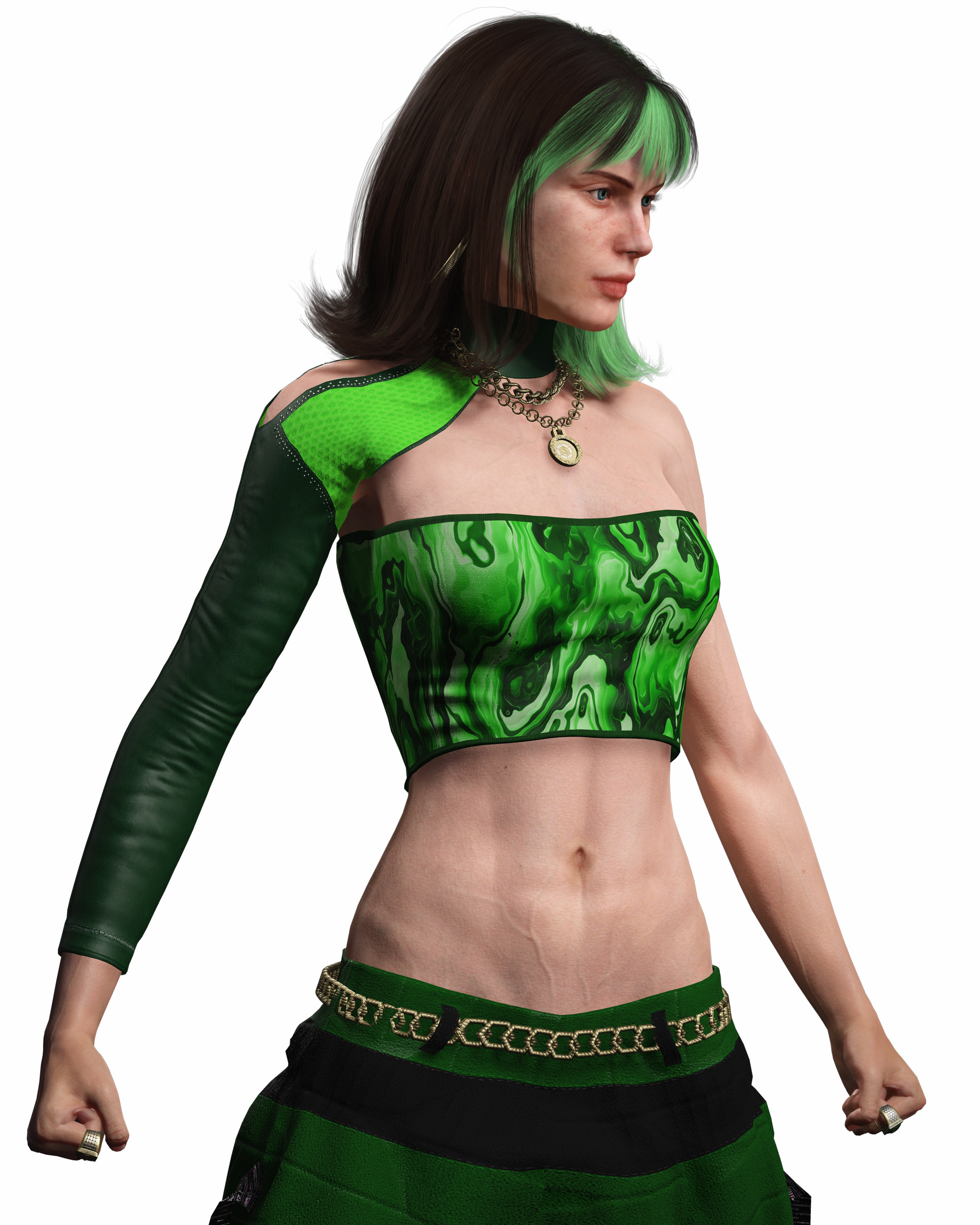 Realistic Female Character in Green Outfit Low-poly 3D model_25