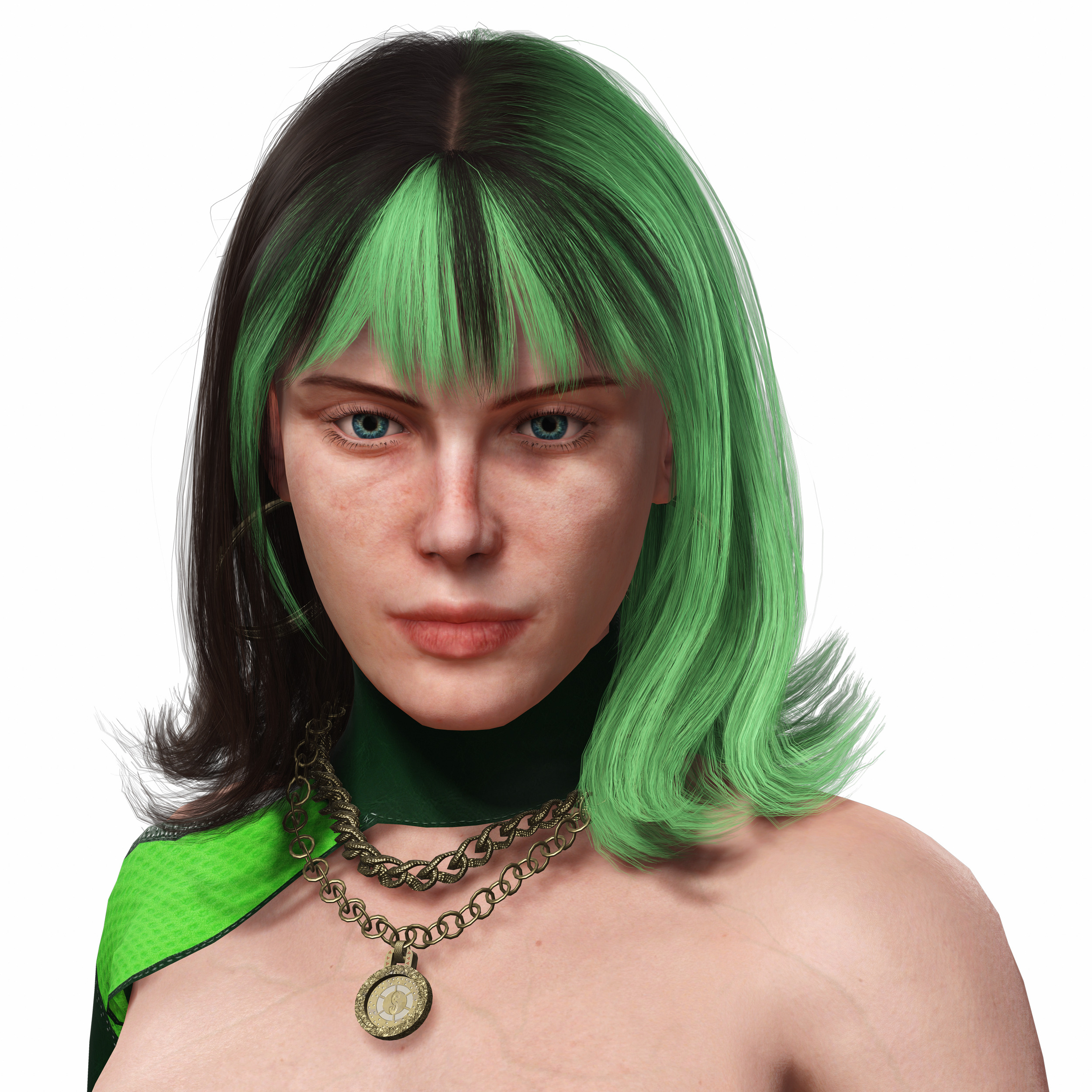 Realistic Female Character in Green Outfit Low-poly 3D model_28