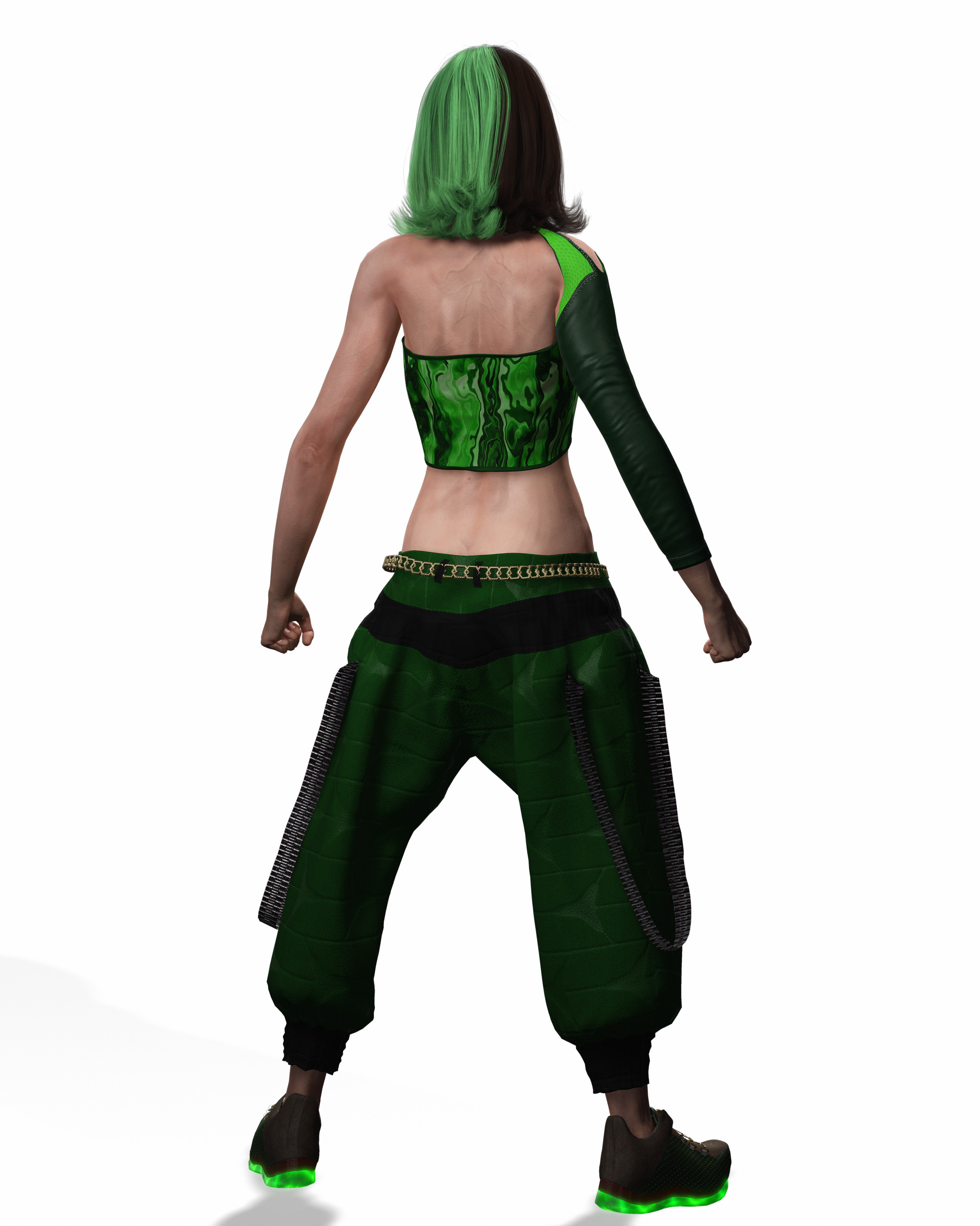 Realistic Female Character in Green Outfit Low-poly 3D model_12