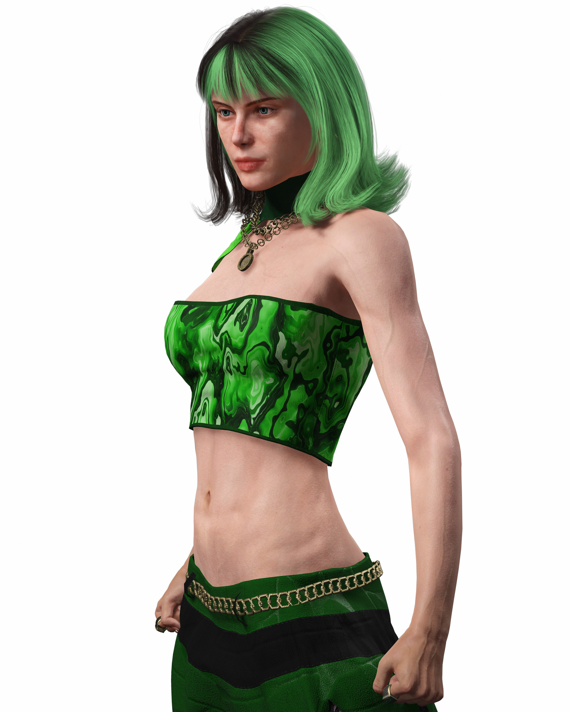 Realistic Female Character in Green Outfit Low-poly 3D model_16
