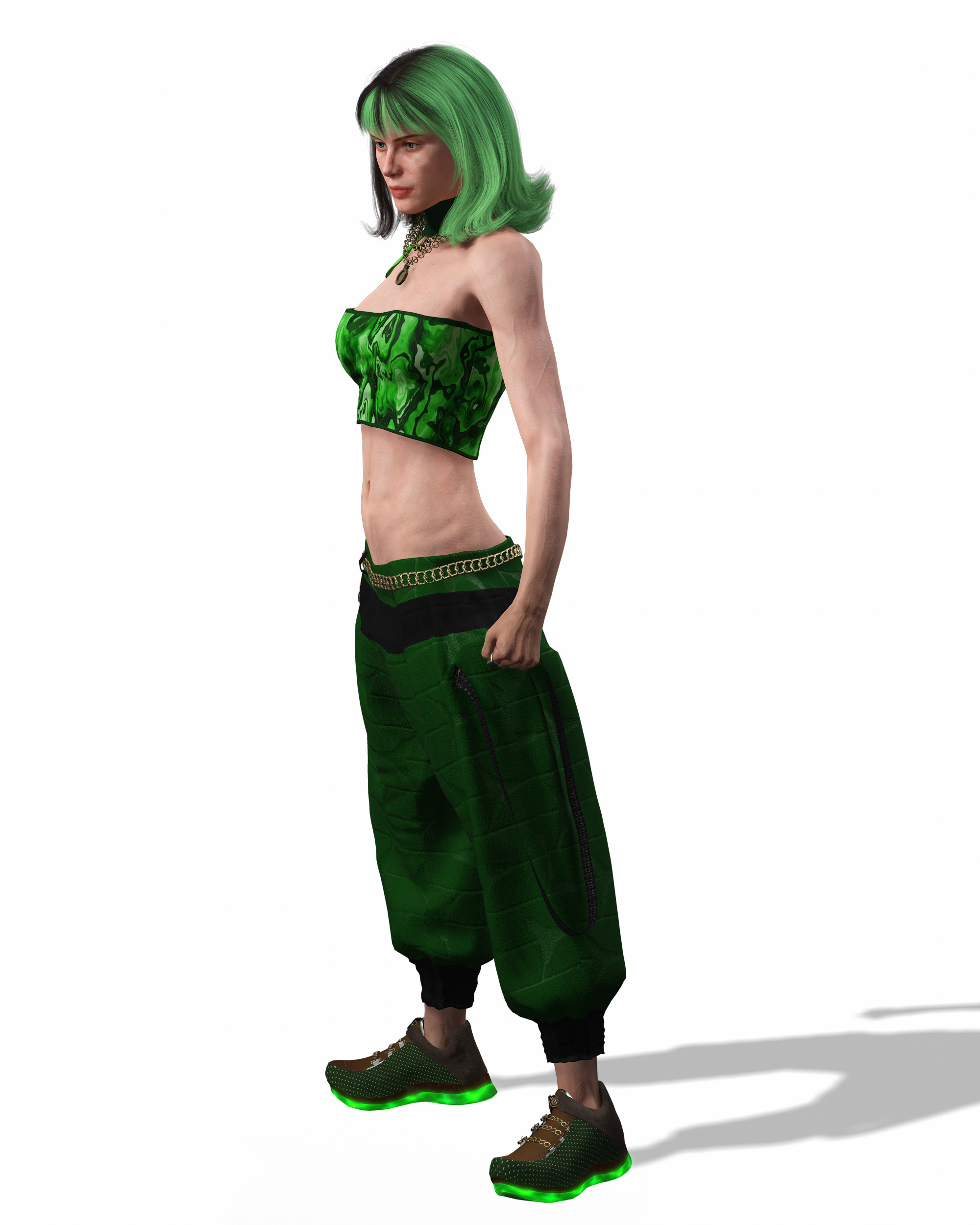 Realistic Female Character in Green Outfit Low-poly 3D model_21