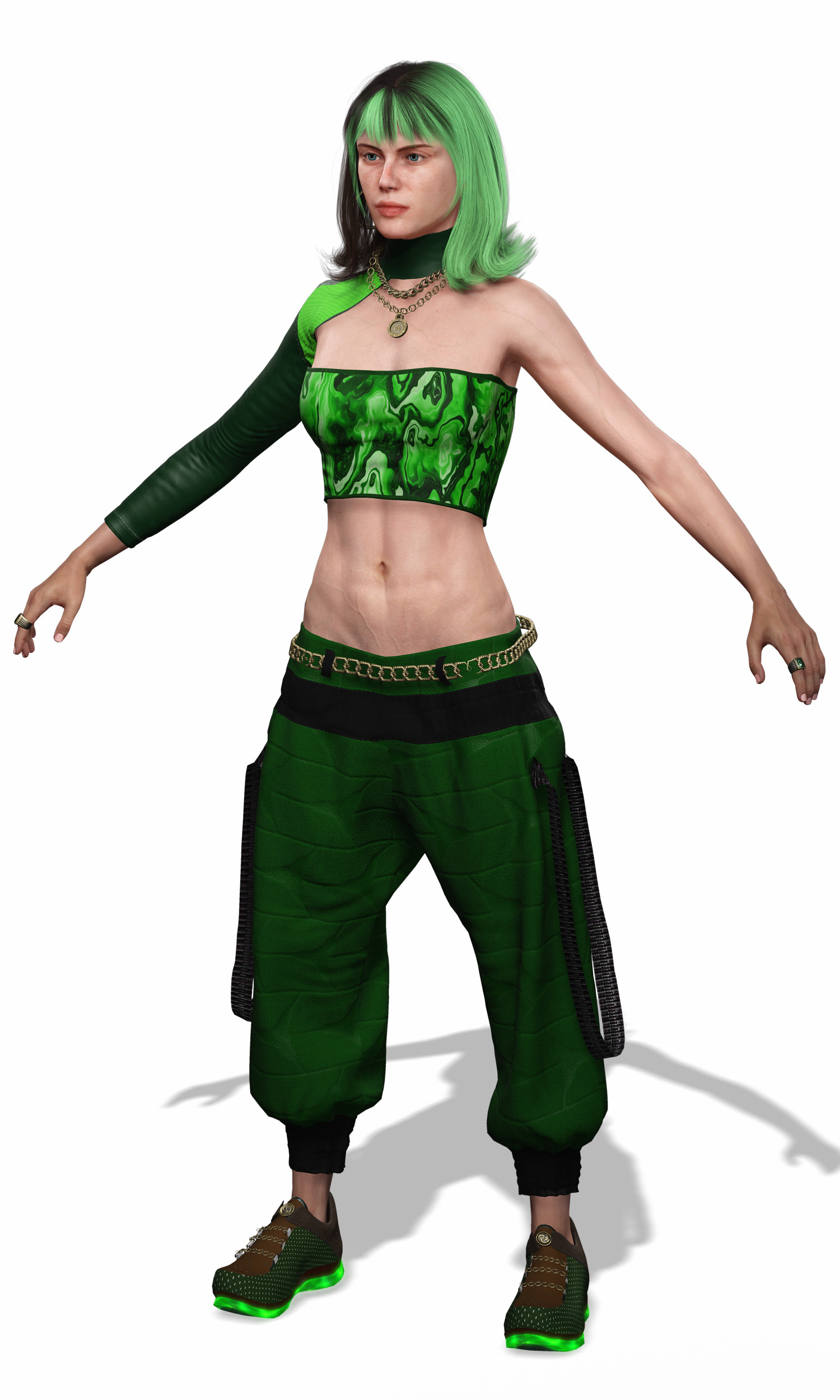 Realistic Female Character in Green Outfit Low-poly 3D model_22