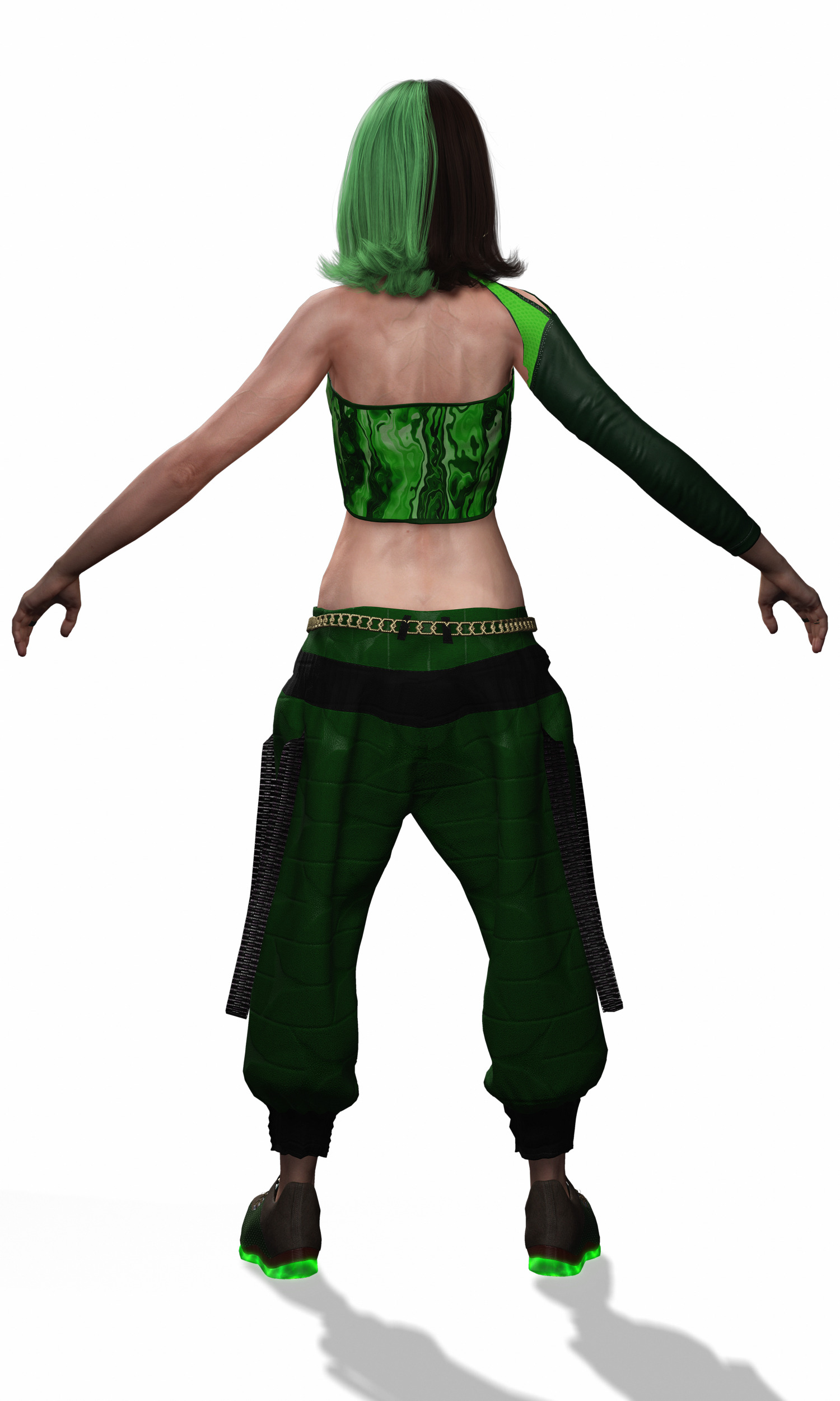 Realistic Female Character in Green Outfit Low-poly 3D model_15