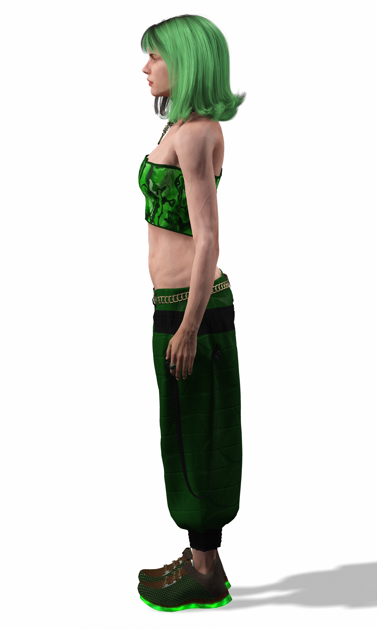 Realistic Female Character in Green Outfit Low-poly 3D model_29