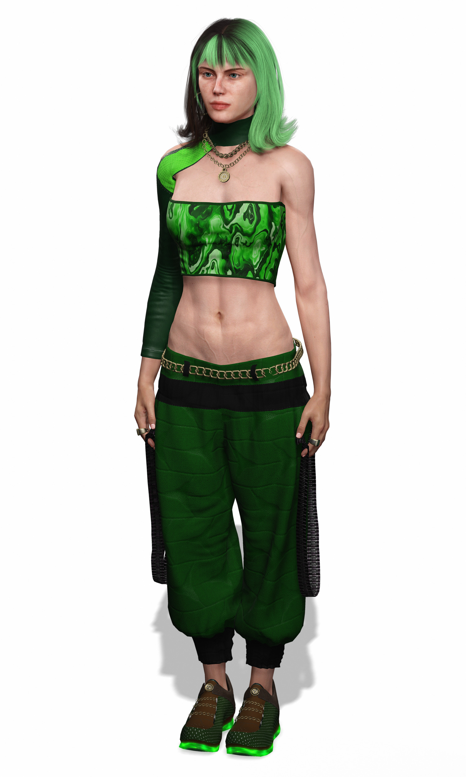 Realistic Female Character in Green Outfit Low-poly 3D model_19