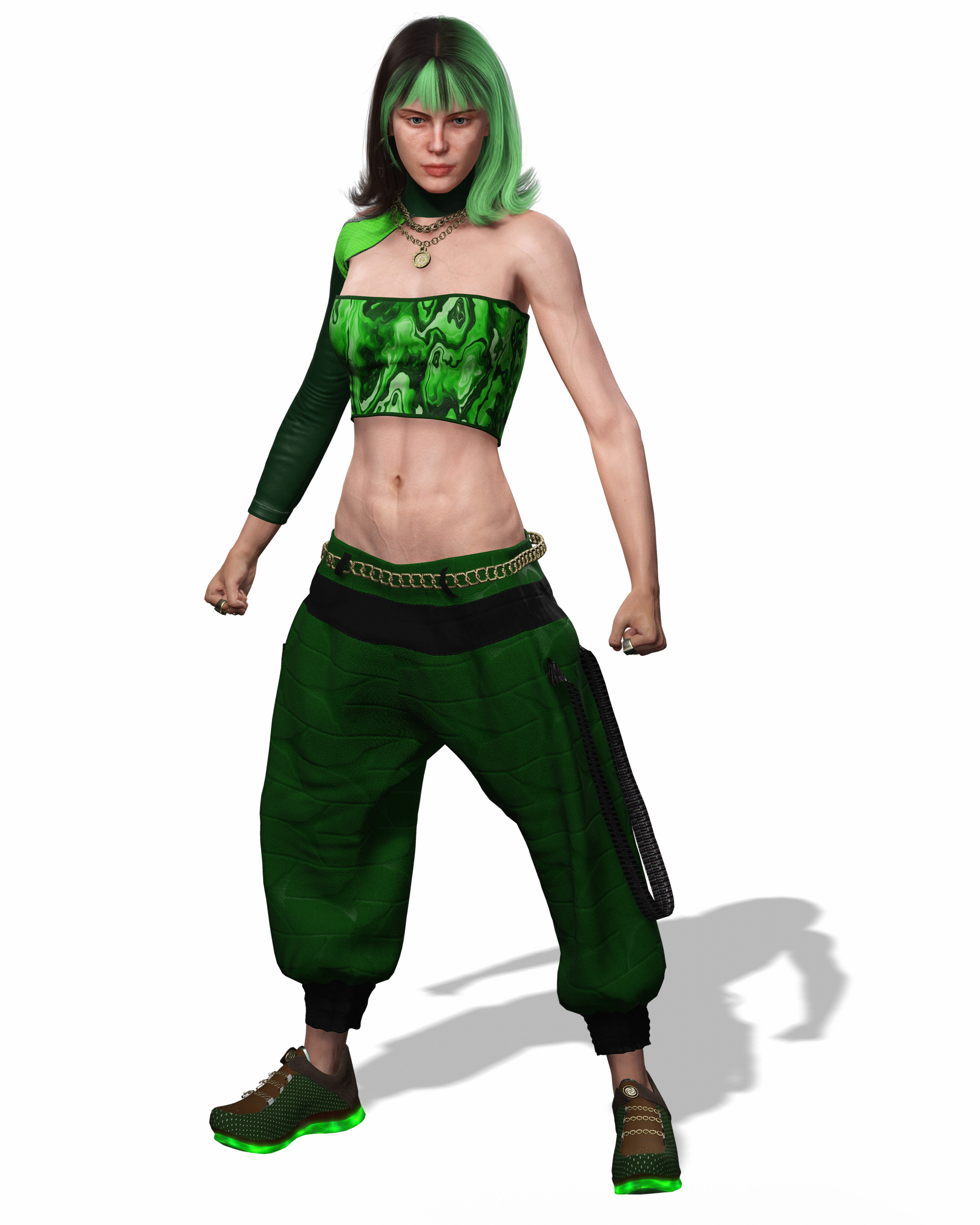 Realistic Female Character in Green Outfit Low-poly 3D model_18