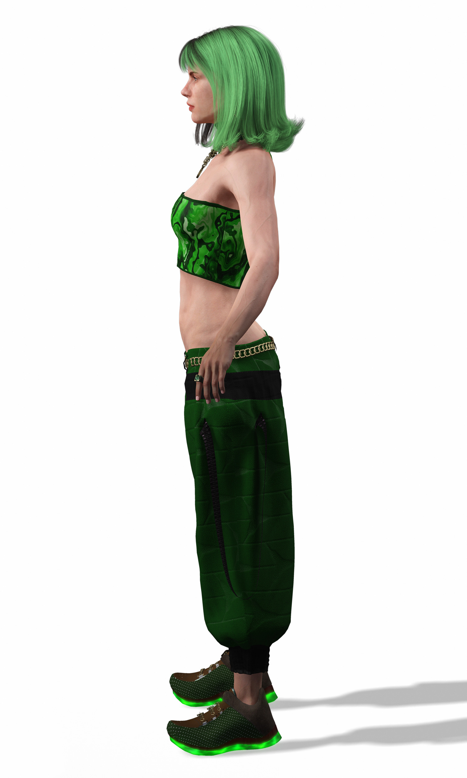 Realistic Female Character in Green Outfit Low-poly 3D model_10