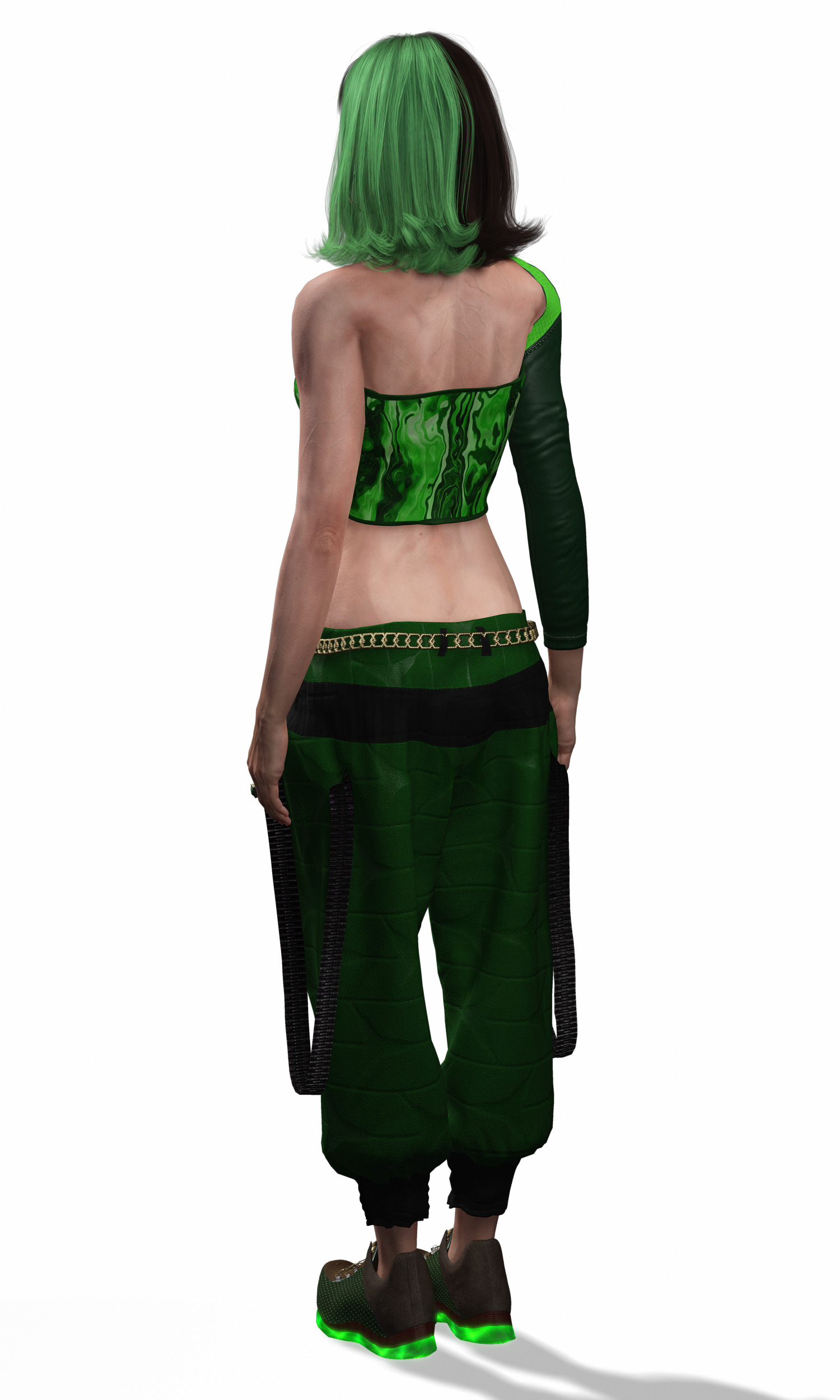 Realistic Female Character in Green Outfit Low-poly 3D model_11