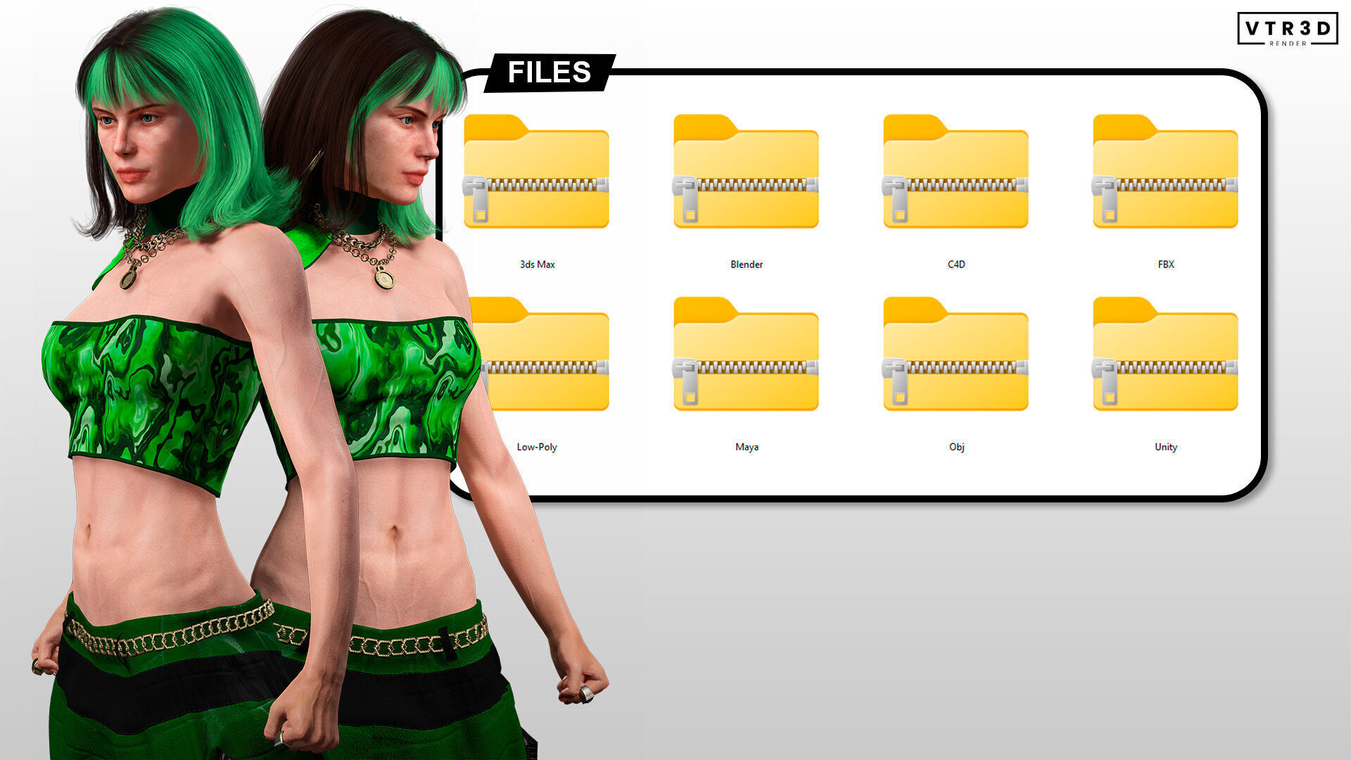 Realistic Female Character in Green Outfit Low-poly 3D model_8