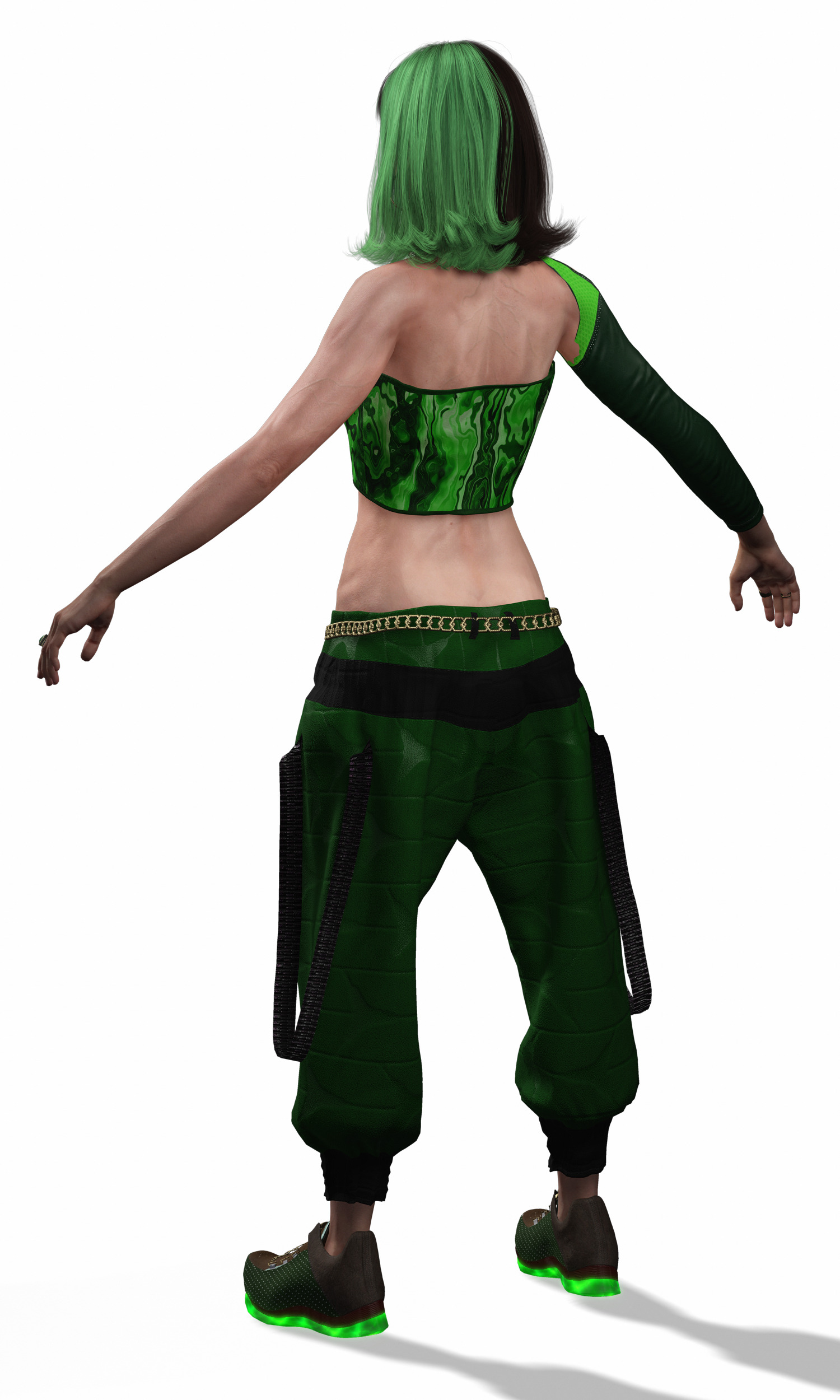Realistic Female Character in Green Outfit Low-poly 3D model_20