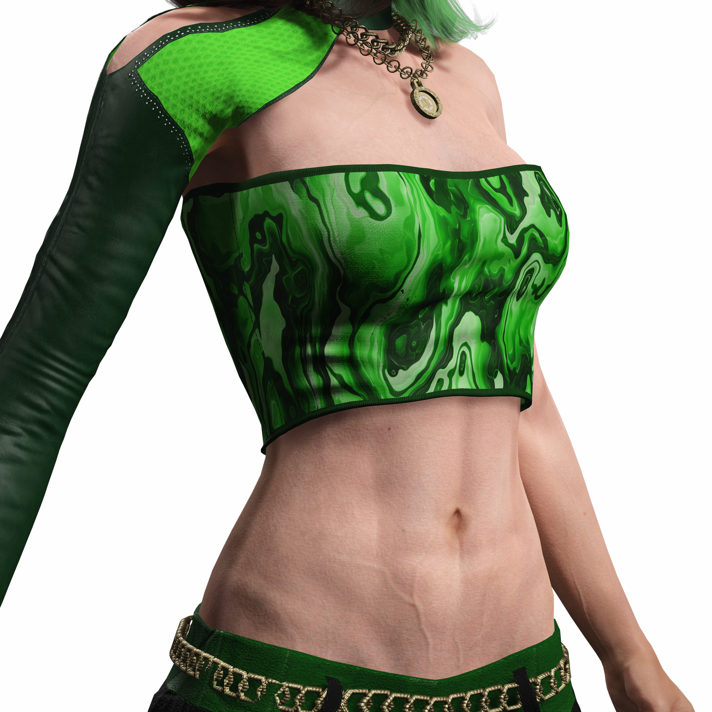 Realistic Female Character in Green Outfit Low-poly 3D model_27