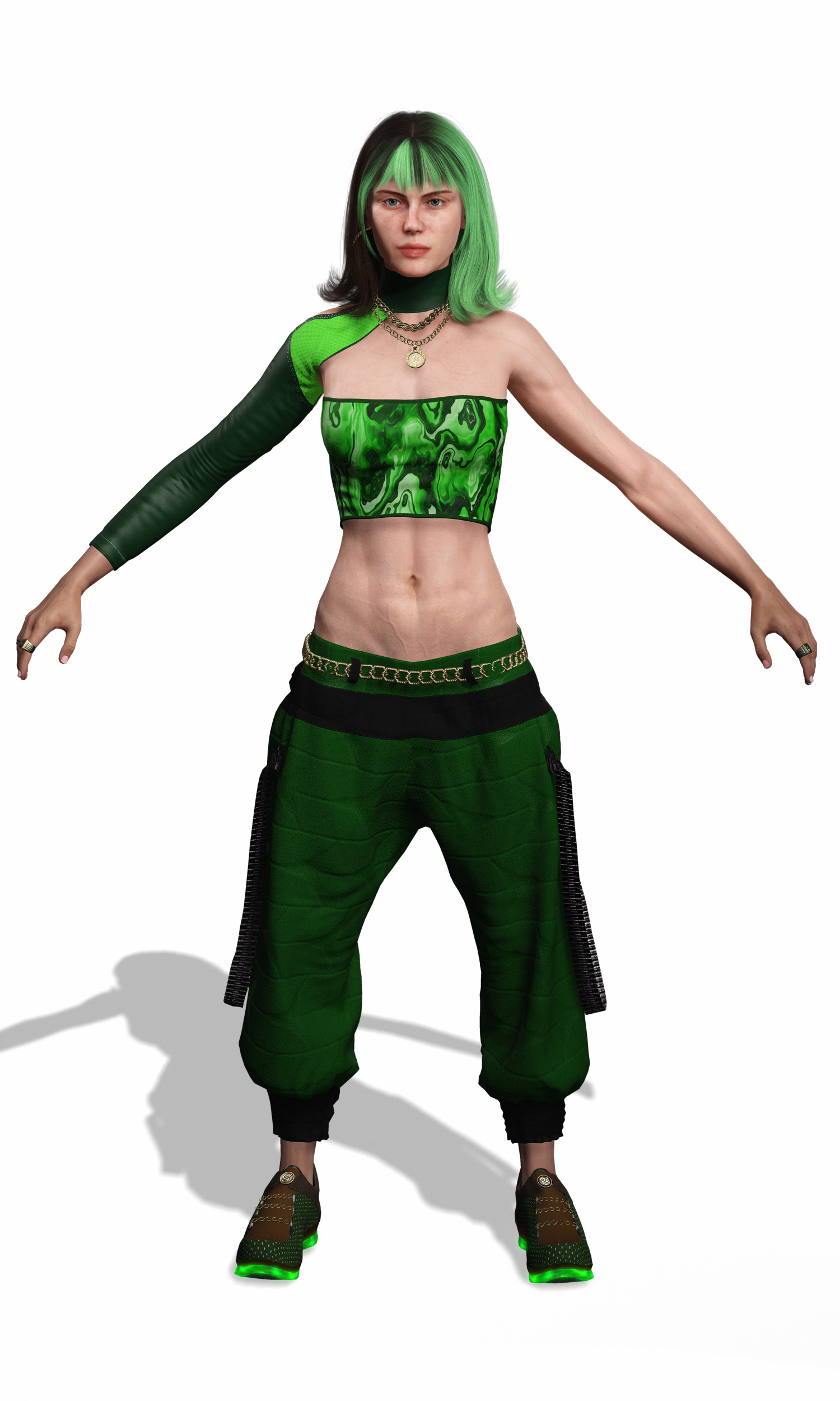 Realistic Female Character in Green Outfit Low-poly 3D model_14