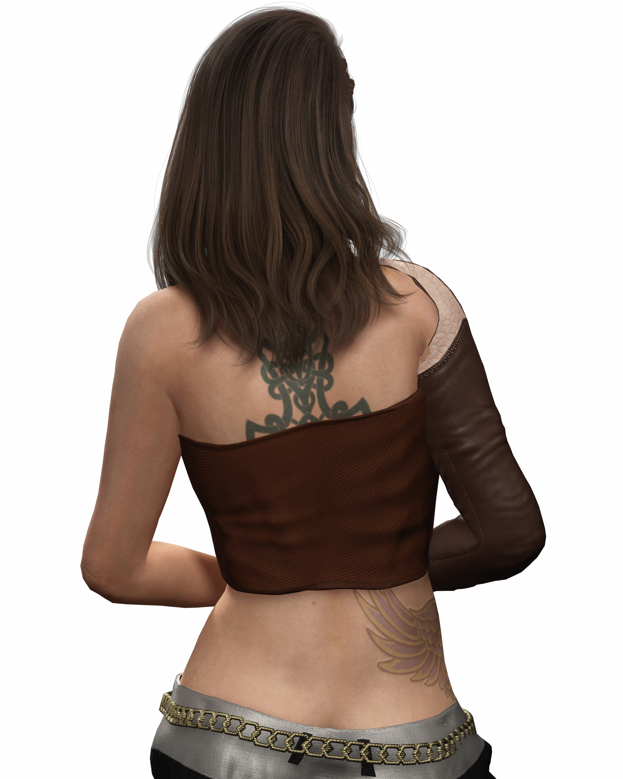 Realistic Female Game Character in Brown Outfit Low-poly 3D model_19