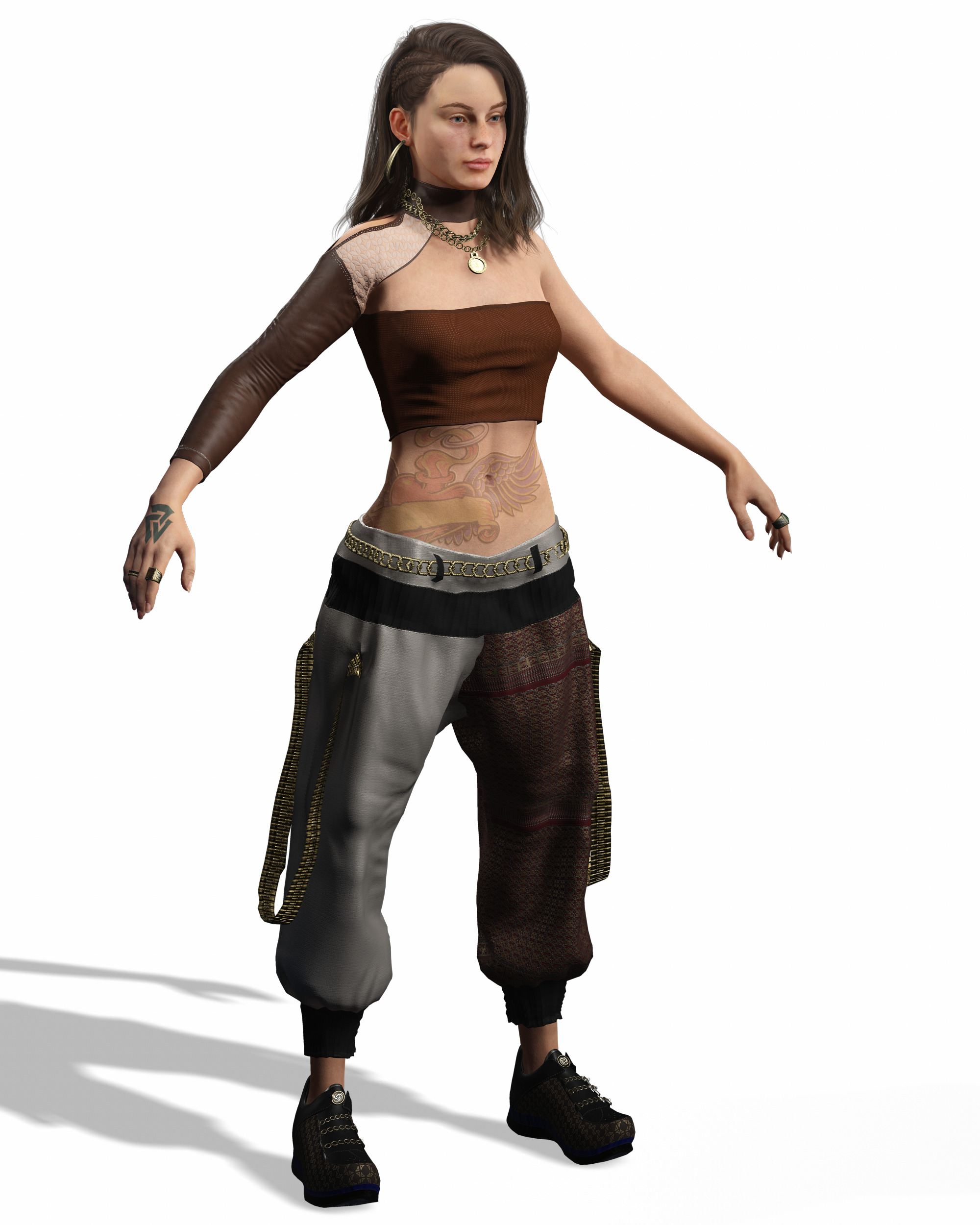 Realistic Female Game Character in Brown Outfit Low-poly 3D model_21