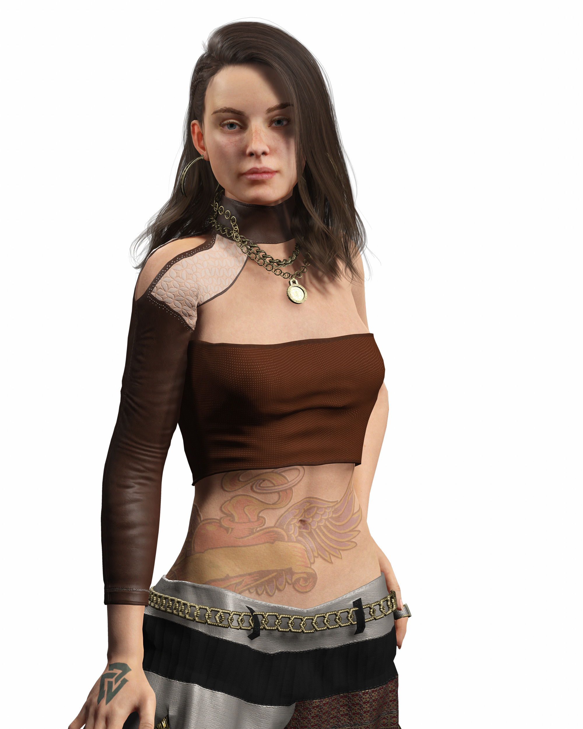 Realistic Female Game Character in Brown Outfit Low-poly 3D model_11