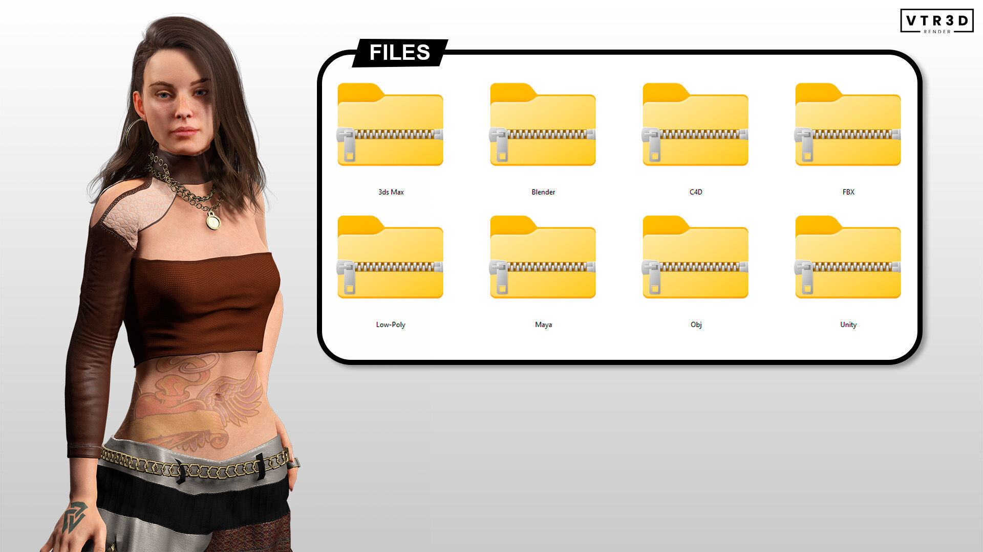 Realistic Female Game Character in Brown Outfit Low-poly 3D model_3