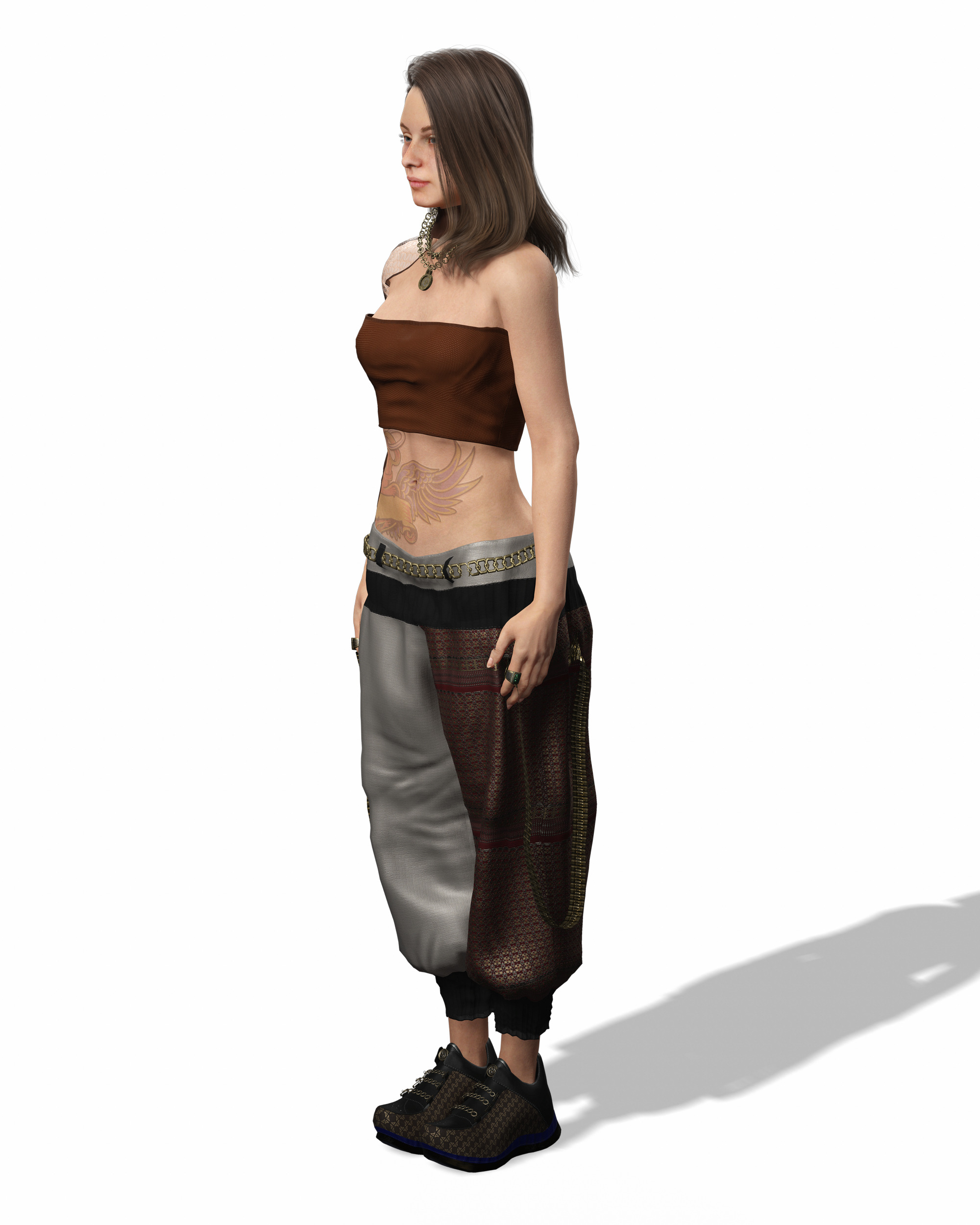 Realistic Female Game Character in Brown Outfit Low-poly 3D model_15