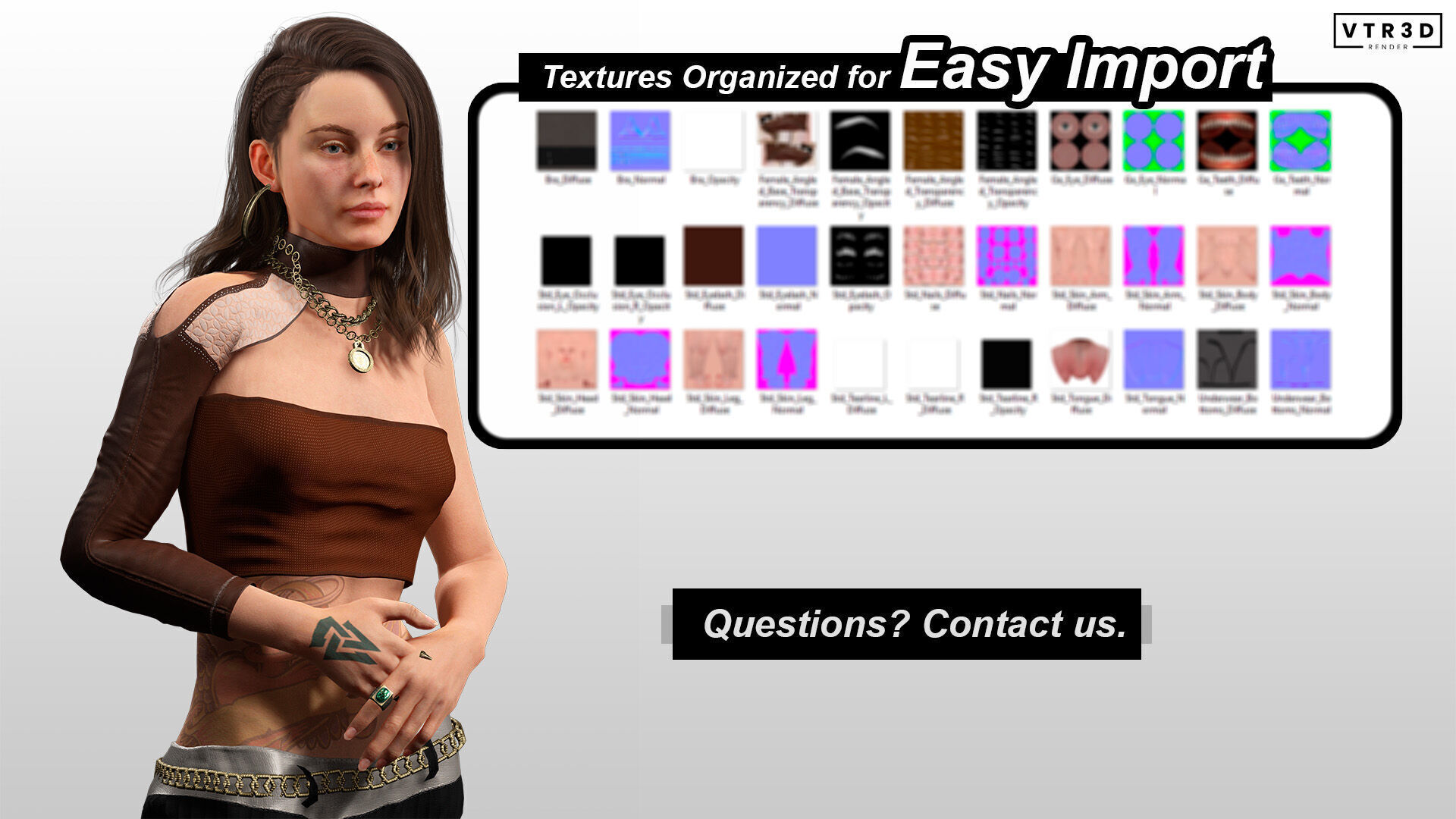 Realistic Female Game Character in Brown Outfit Low-poly 3D model_9