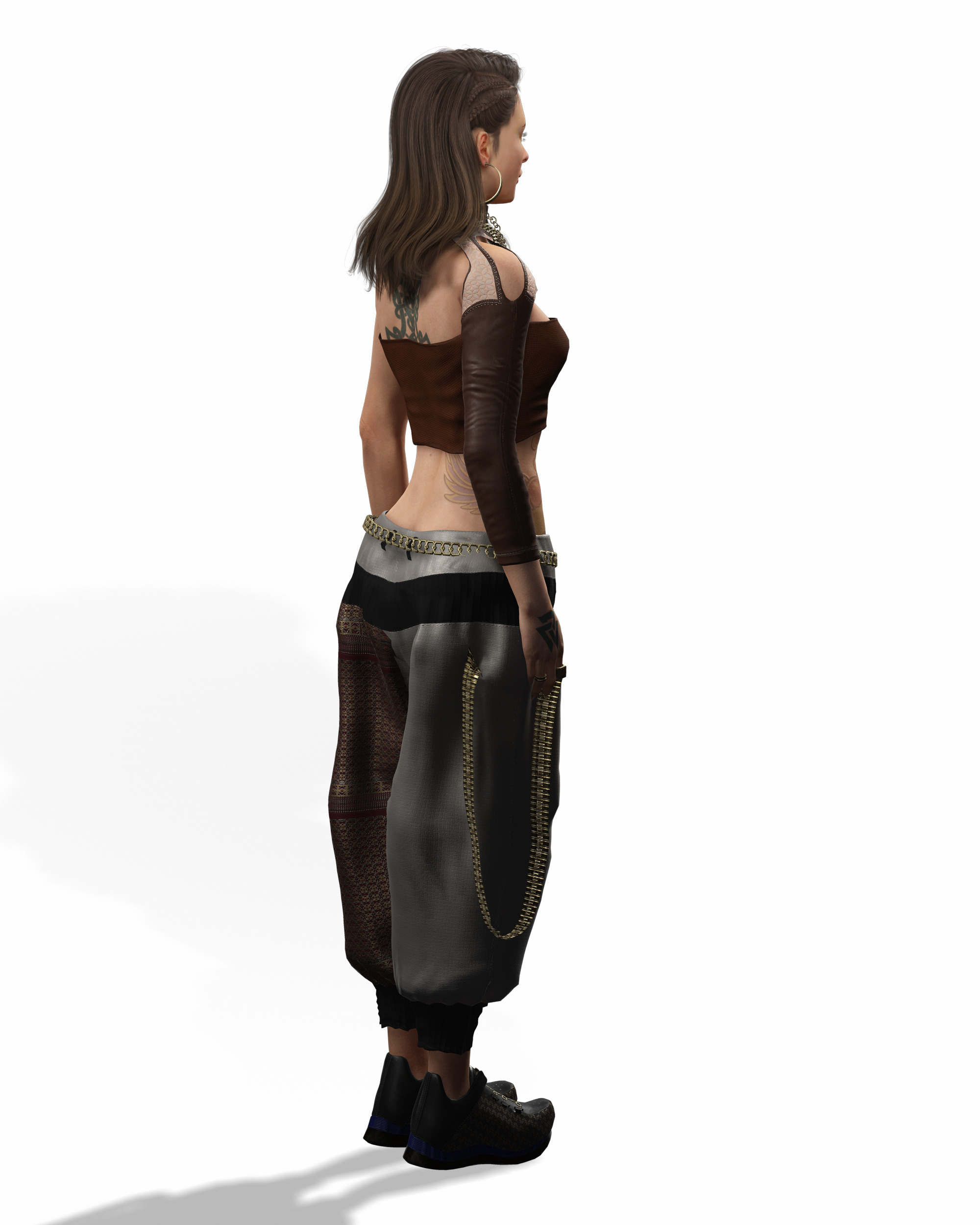 Realistic Female Game Character in Brown Outfit Low-poly 3D model_10